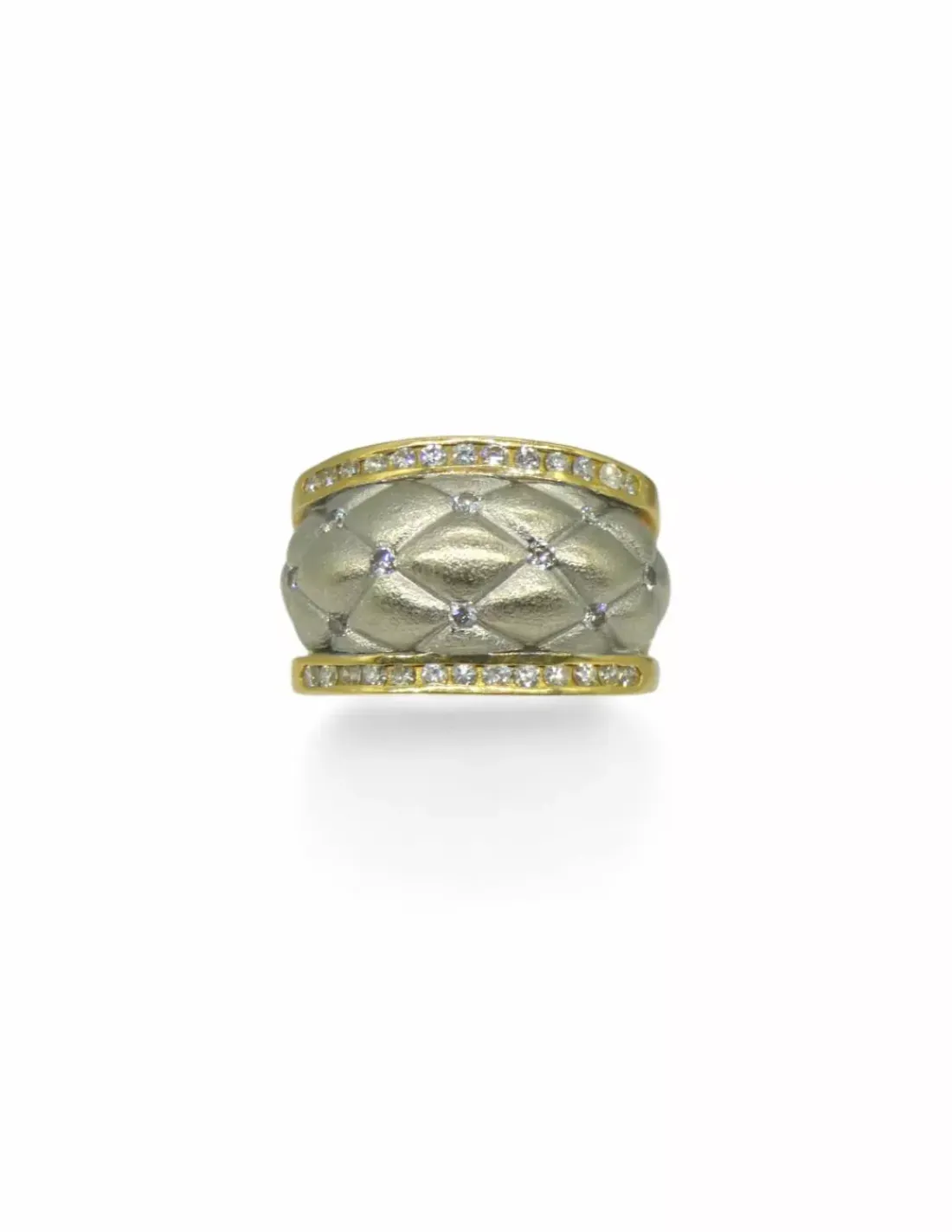 Discount Anillo ancho con dos filas diamantes oro bicolor 18k - T.17 Anillos Con Brillantes | Anillos De Oro