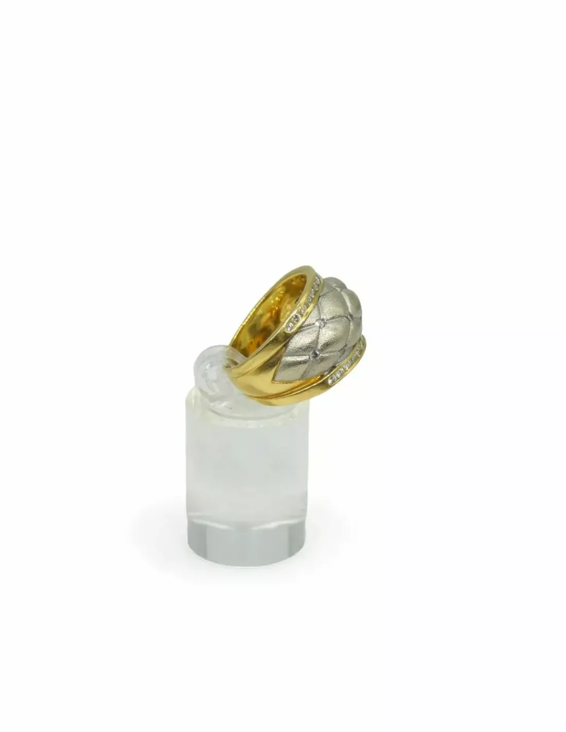 Discount Anillo ancho con dos filas diamantes oro bicolor 18k - T.17 Anillos Con Brillantes | Anillos De Oro