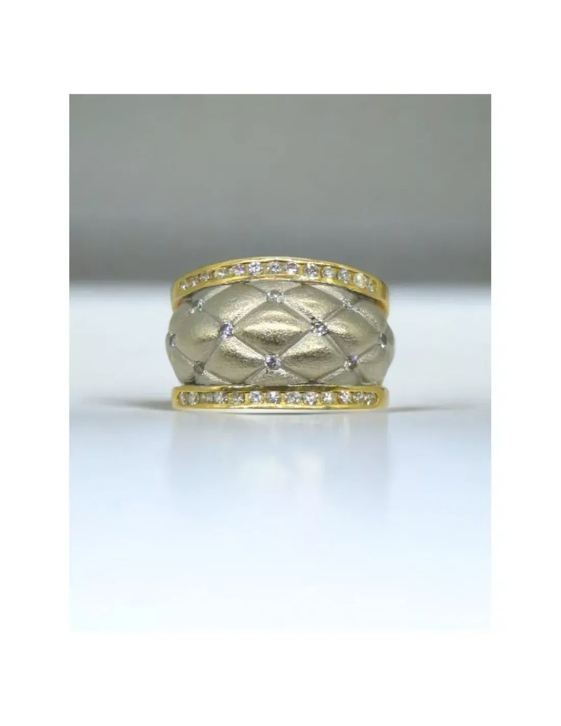 Discount Anillo ancho con dos filas diamantes oro bicolor 18k - T.17 Anillos Con Brillantes | Anillos De Oro