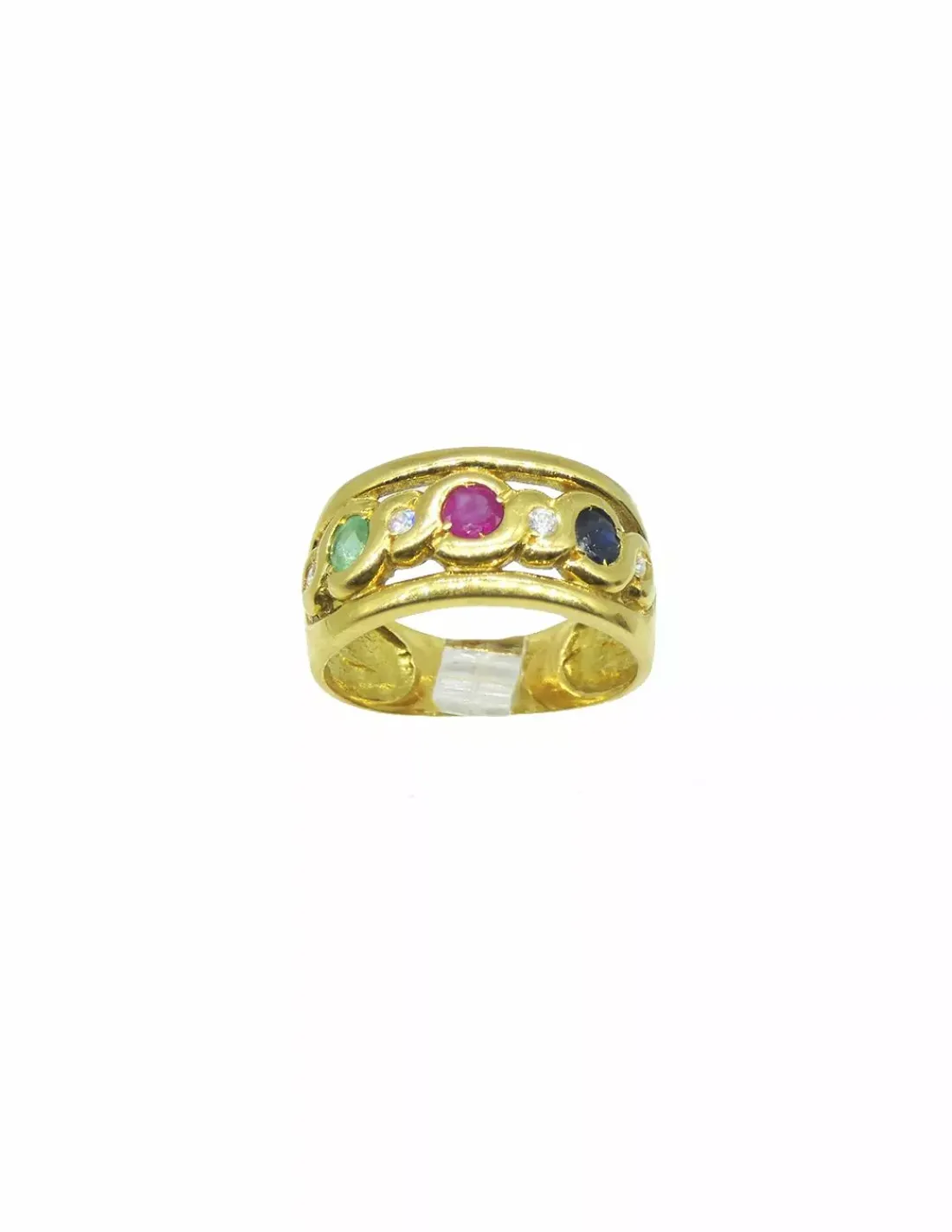 Shop Anillo ancho tres piedras colores y circonitas oro 18k - T.15 Anillos De Oro | Anillos