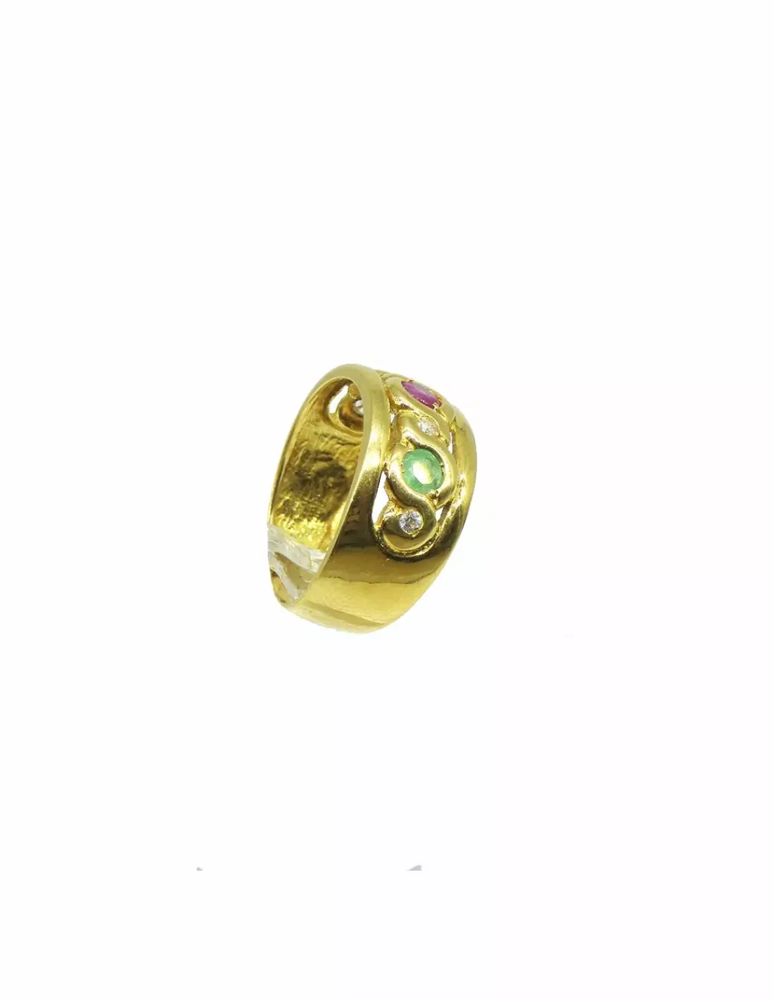 Shop Anillo ancho tres piedras colores y circonitas oro 18k - T.15 Anillos De Oro | Anillos