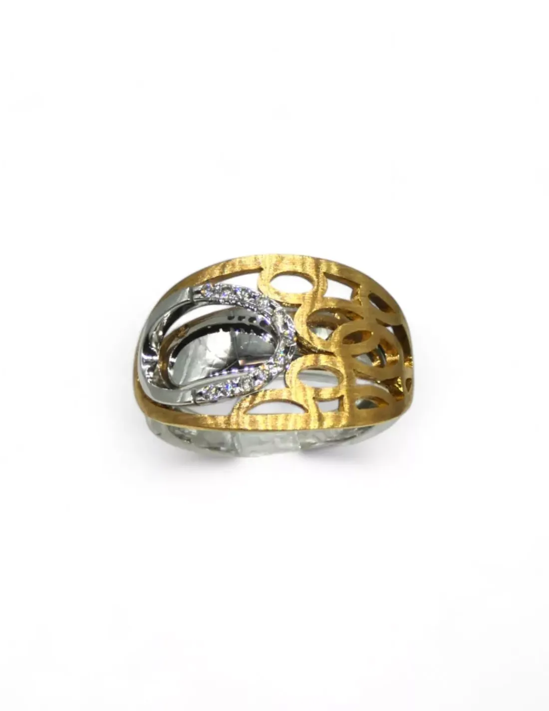Flash Sale Anillo bicolor calado circonitas oro 18k - T.13 Anillos De Oro Blanco | Anillos De Oro