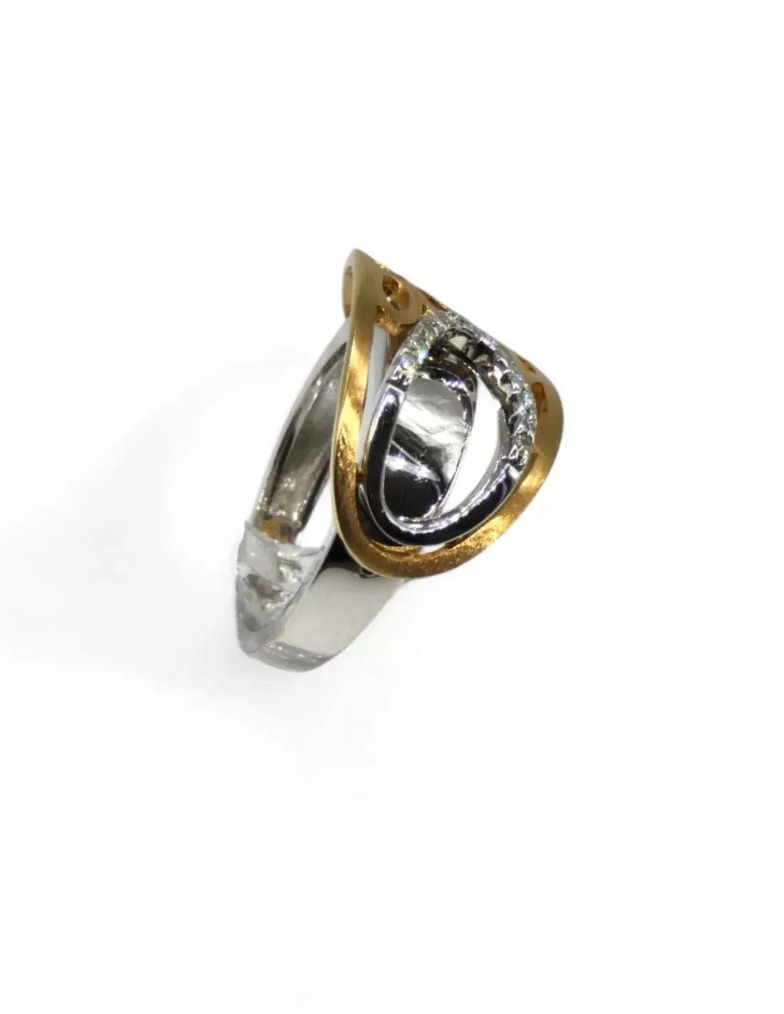 Flash Sale Anillo bicolor calado circonitas oro 18k - T.13 Anillos De Oro Blanco | Anillos De Oro