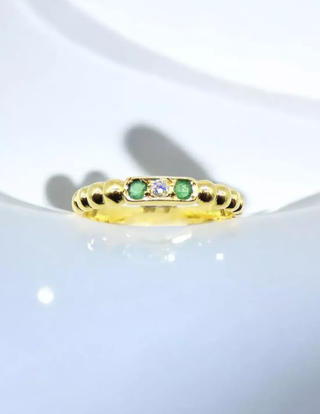 Fashion Anillo bolitas con diamante y circonitas verdes oro 18k - T.14 Anillos Con Brillantes | Anillos De Oro