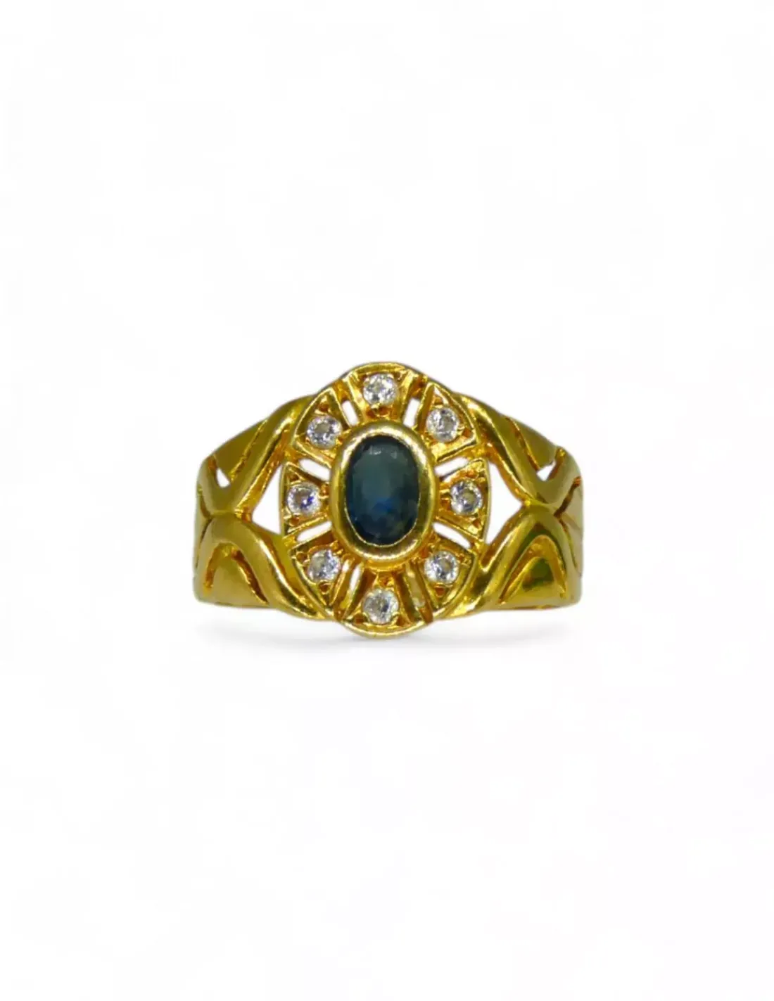 Outlet Anillo calado y piedra oval circonitas alrededor oro 18k - T.15 Anillos De Oro | Anillos