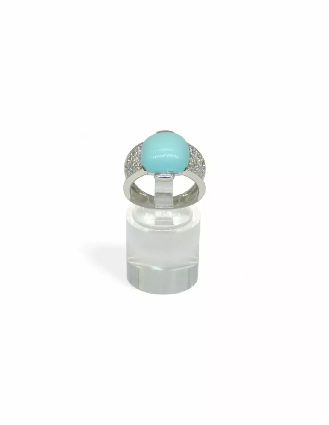Shop Anillo circonitas piedra central turquesa  oro blanco 18k - T.14 Anillos De Oro Blanco | Anillos