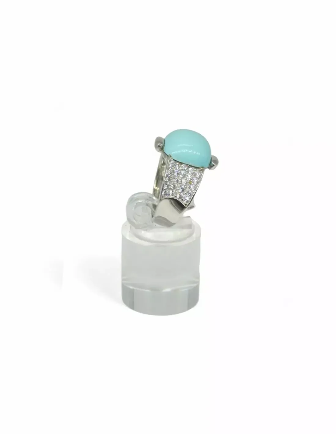 Shop Anillo circonitas piedra central turquesa  oro blanco 18k - T.14 Anillos De Oro Blanco | Anillos