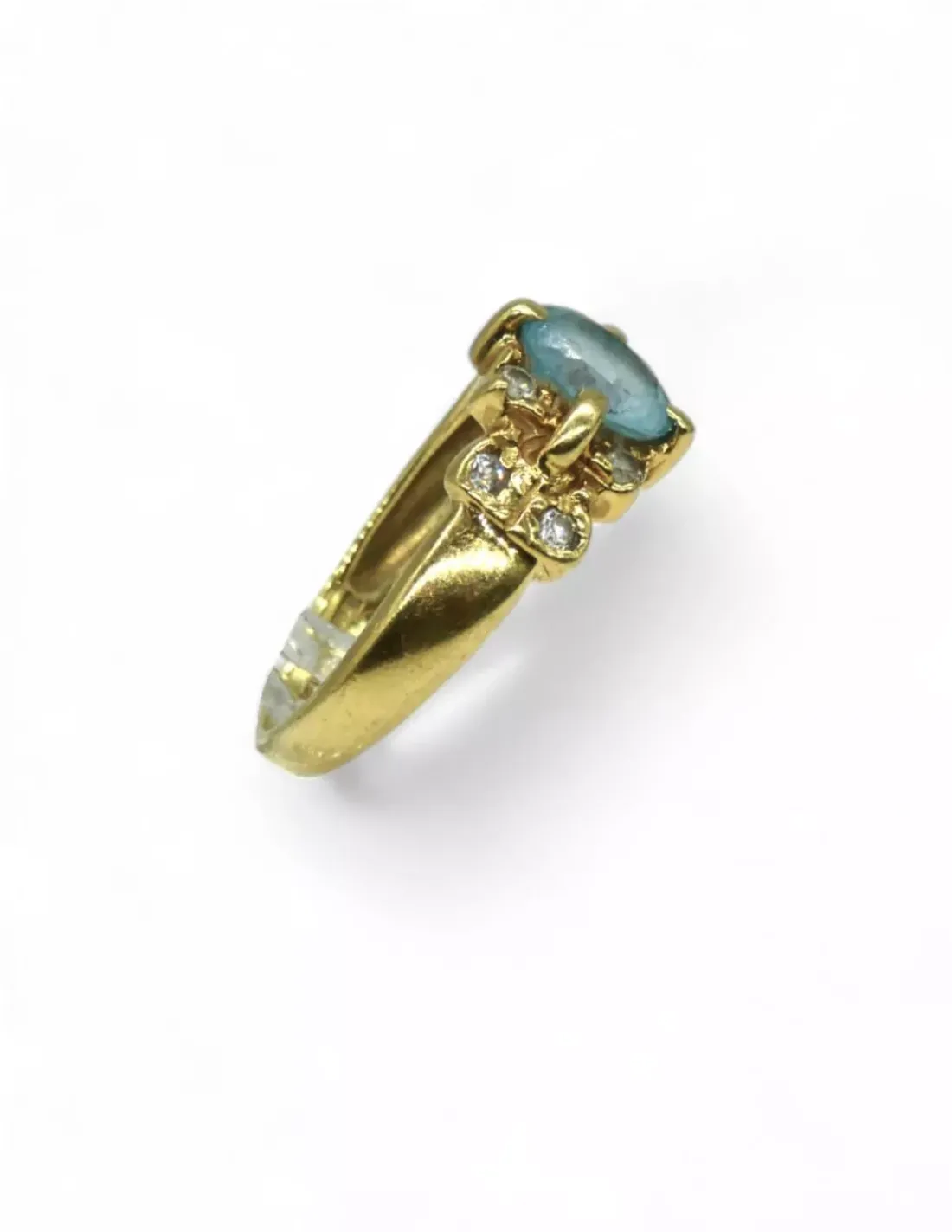 Store Anillo circonitas y piedra celeste oval oro 18k - T.15 Anillos De Oro | Anillos