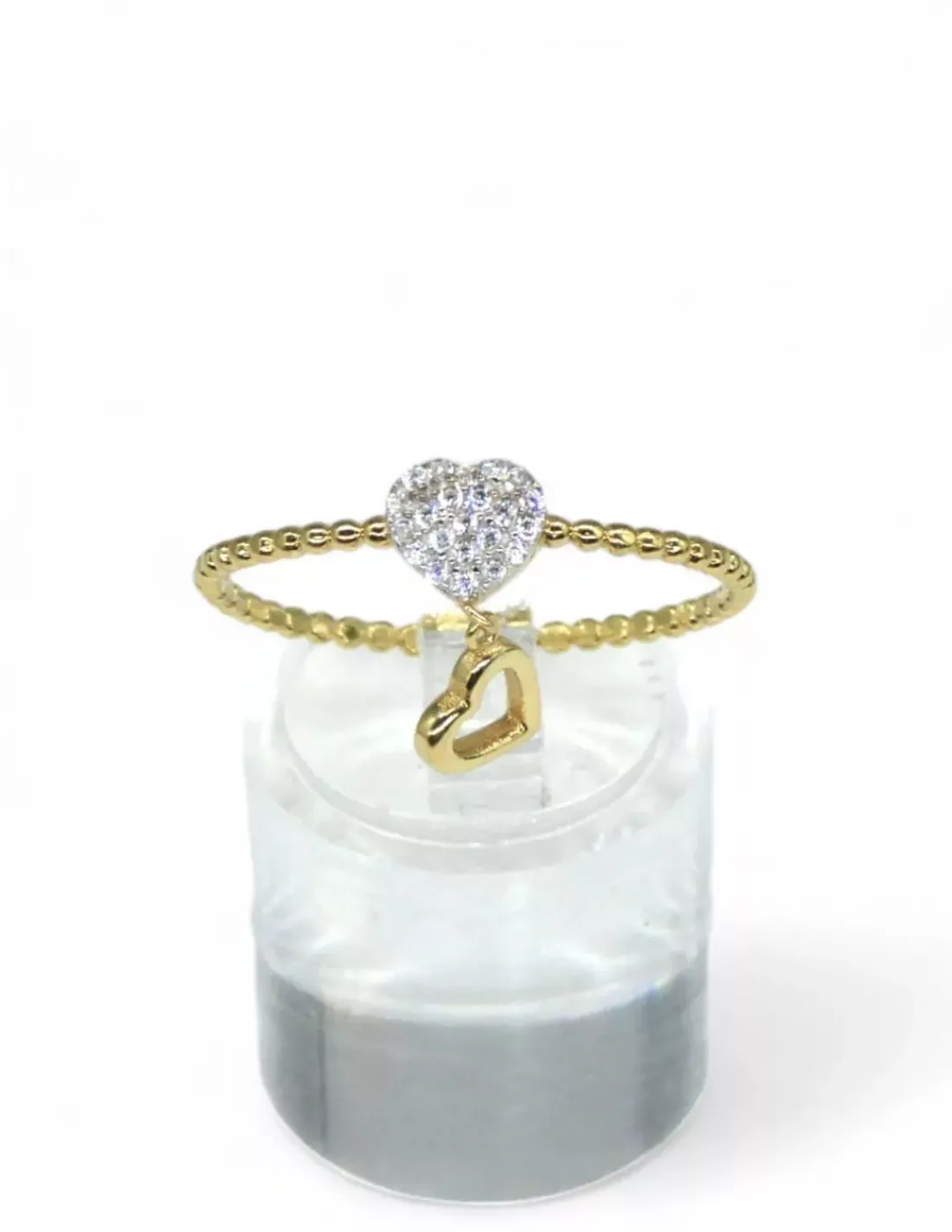 Clearance Anillo con corazón circonitas y corazón colgando oro 18k -T.24 Anillos De Oro | Anillos