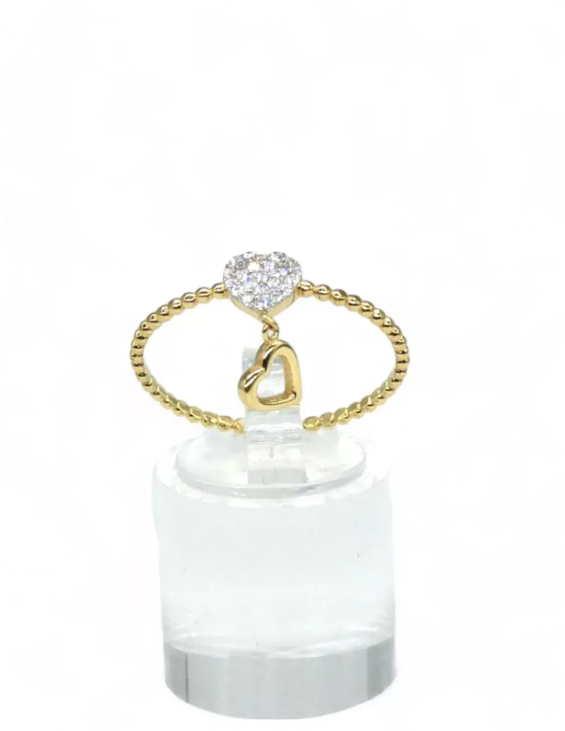 Clearance Anillo con corazón circonitas y corazón colgando oro 18k -T.24 Anillos De Oro | Anillos