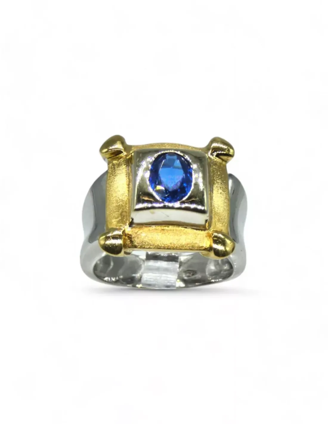 Outlet Anillo con piedra azul oval oro bicolor 18k - T.19 Anillos De Oro | Anillos
