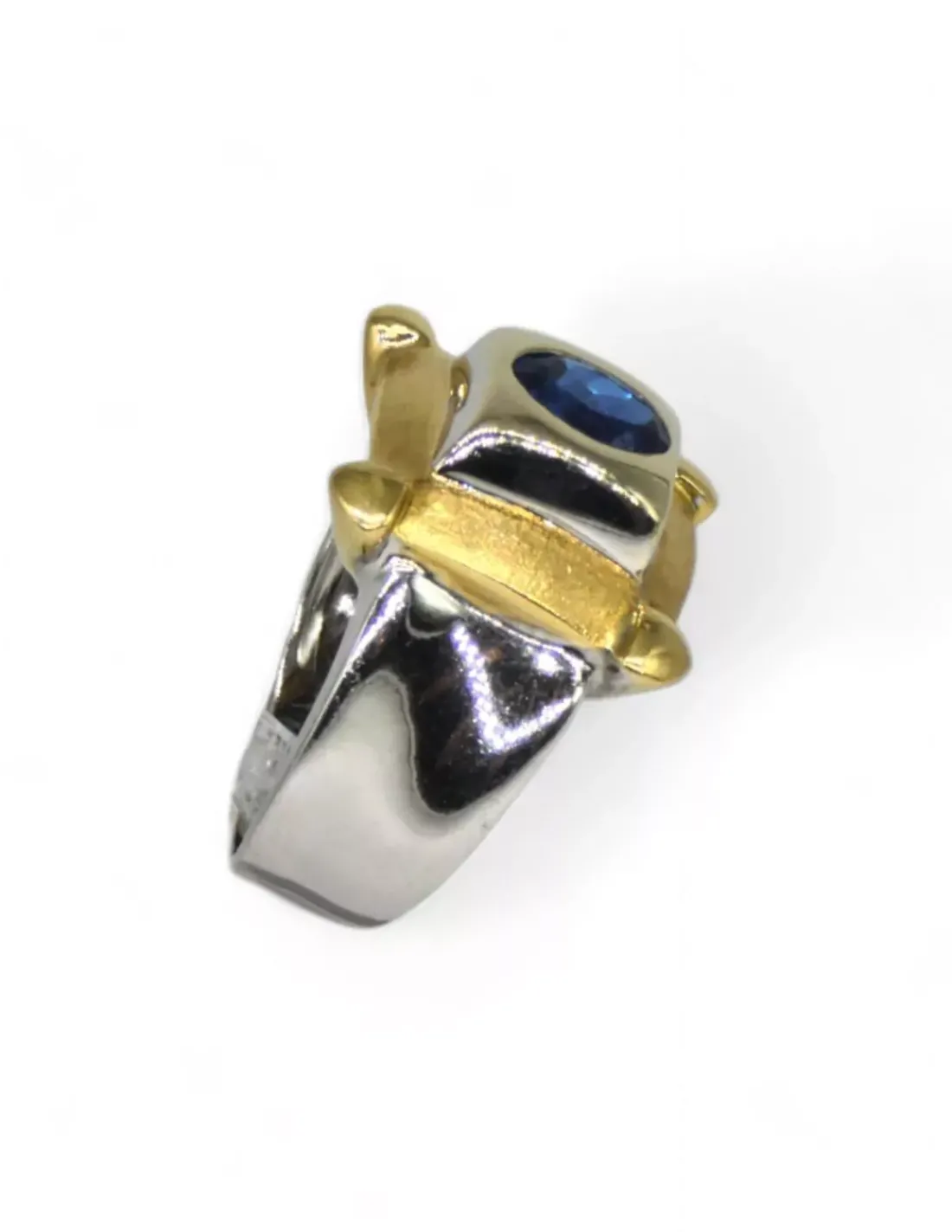 Outlet Anillo con piedra azul oval oro bicolor 18k - T.19 Anillos De Oro | Anillos