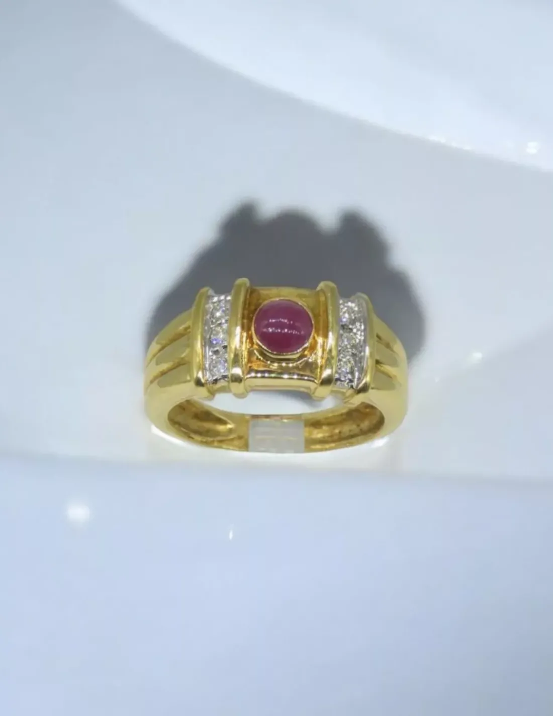 Store Anillo con Rubí y dos filas diamantes oro 18k - T.15 Anillos Con Brillantes | Anillos De Oro