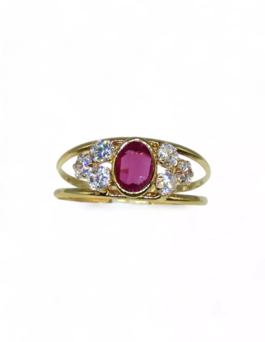 Store Anillo dos líneas con circonitas blancas y central rubí  oro 18k - T.16 Anillos De Oro | Anillos