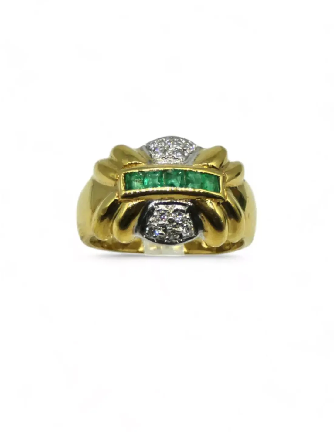 Best Anillo en abanico con circonitas verdes y diamantes oro bicolor 18k - T.14 Anillos Con Brillantes | Anillos De Oro