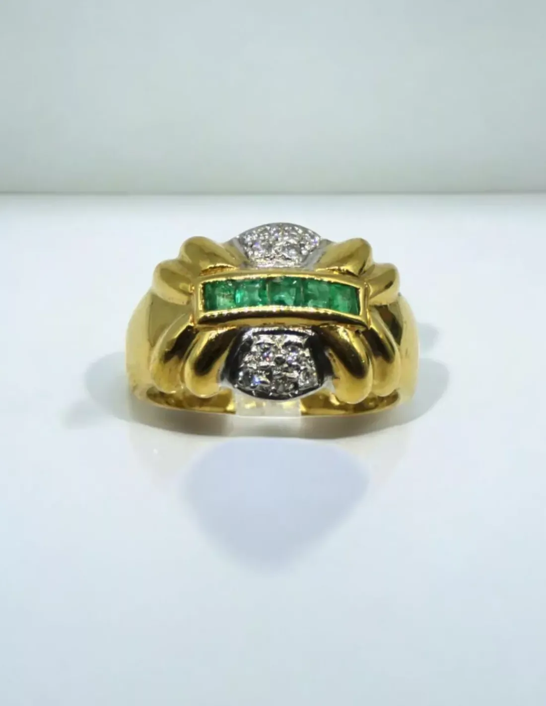 Best Anillo en abanico con circonitas verdes y diamantes oro bicolor 18k - T.14 Anillos Con Brillantes | Anillos De Oro