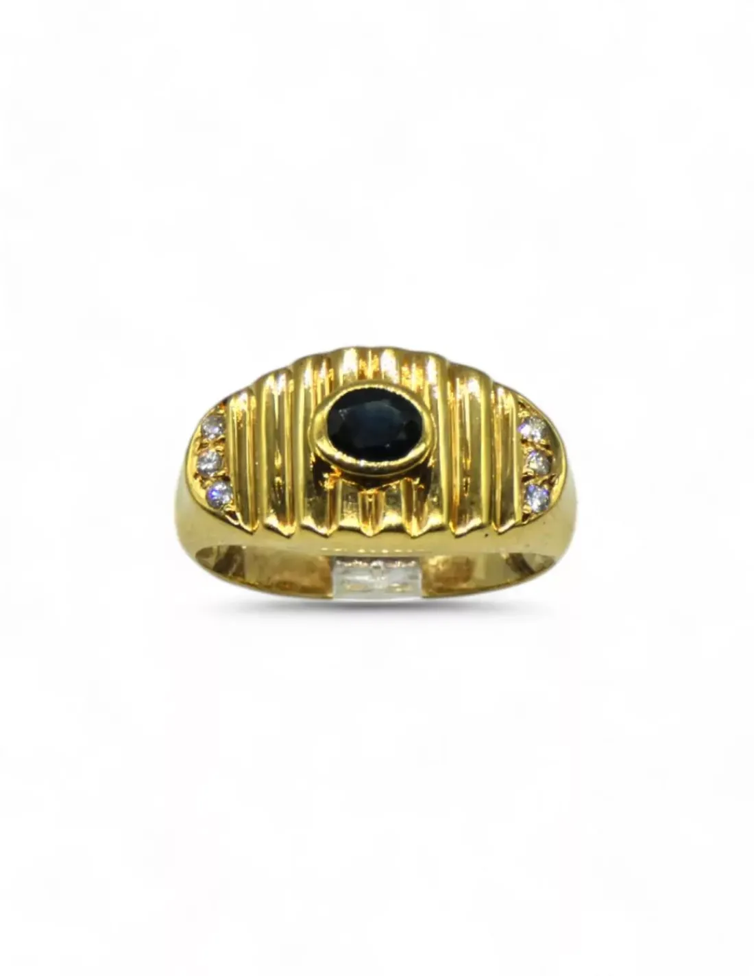 Shop Anillo líneas con piedra oval azul y diamantes oro 18k - T.17 Anillos Con Brillantes | Anillos De Oro