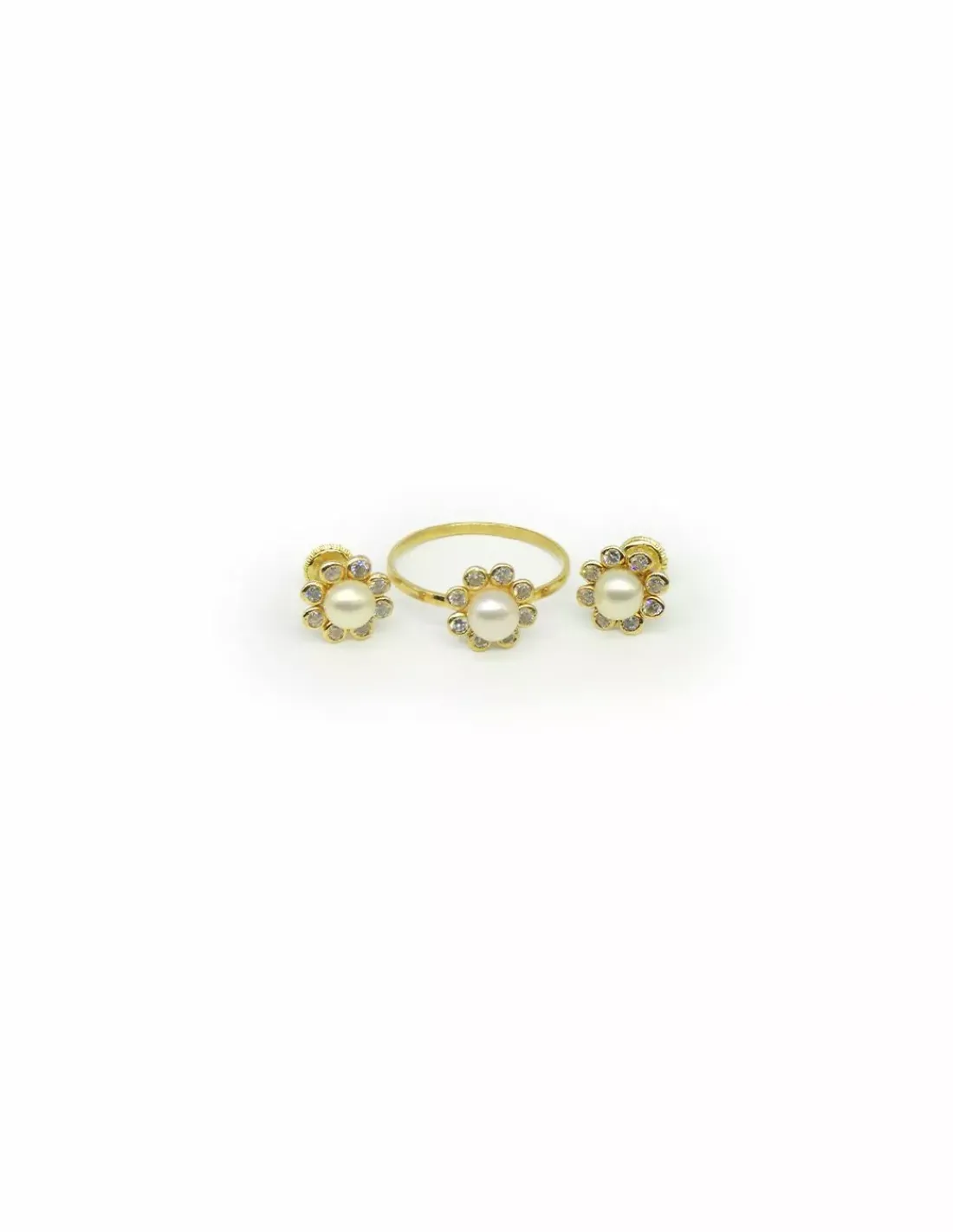 Store Anillo niña flor circonitas y perla oro 18k - T.10 Anillos De Oro | Anillos