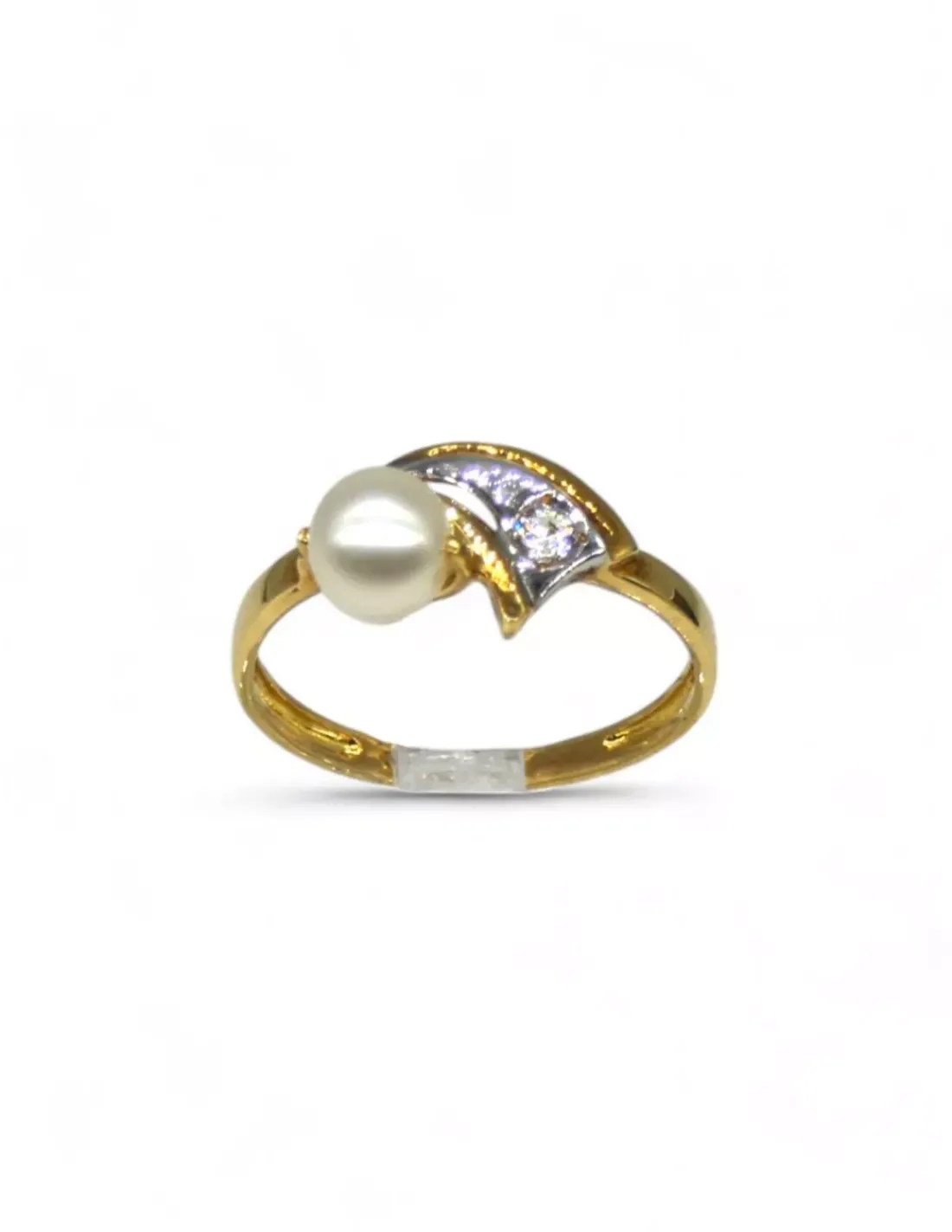 Discount Anillo perla blanca y circonita oro bicolor 18k - T.10 Anillos De Oro | Anillos