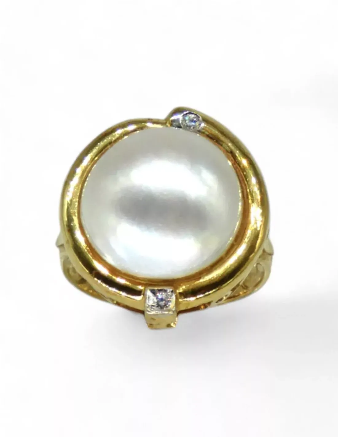 Outlet Anillo perla dos circonitas oro 18k - T.16 Anillos De Oro | Anillos