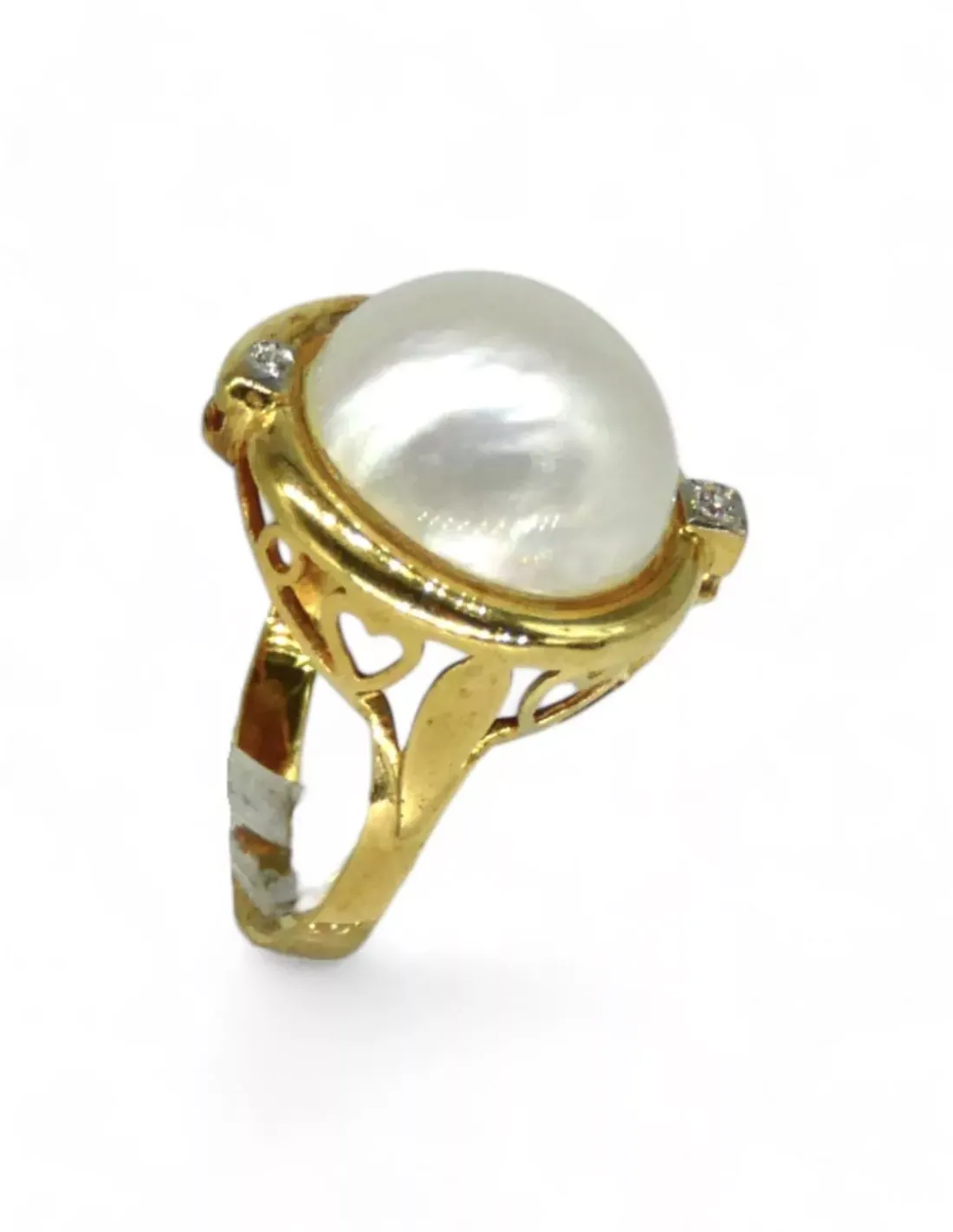 Outlet Anillo perla dos circonitas oro 18k - T.16 Anillos De Oro | Anillos