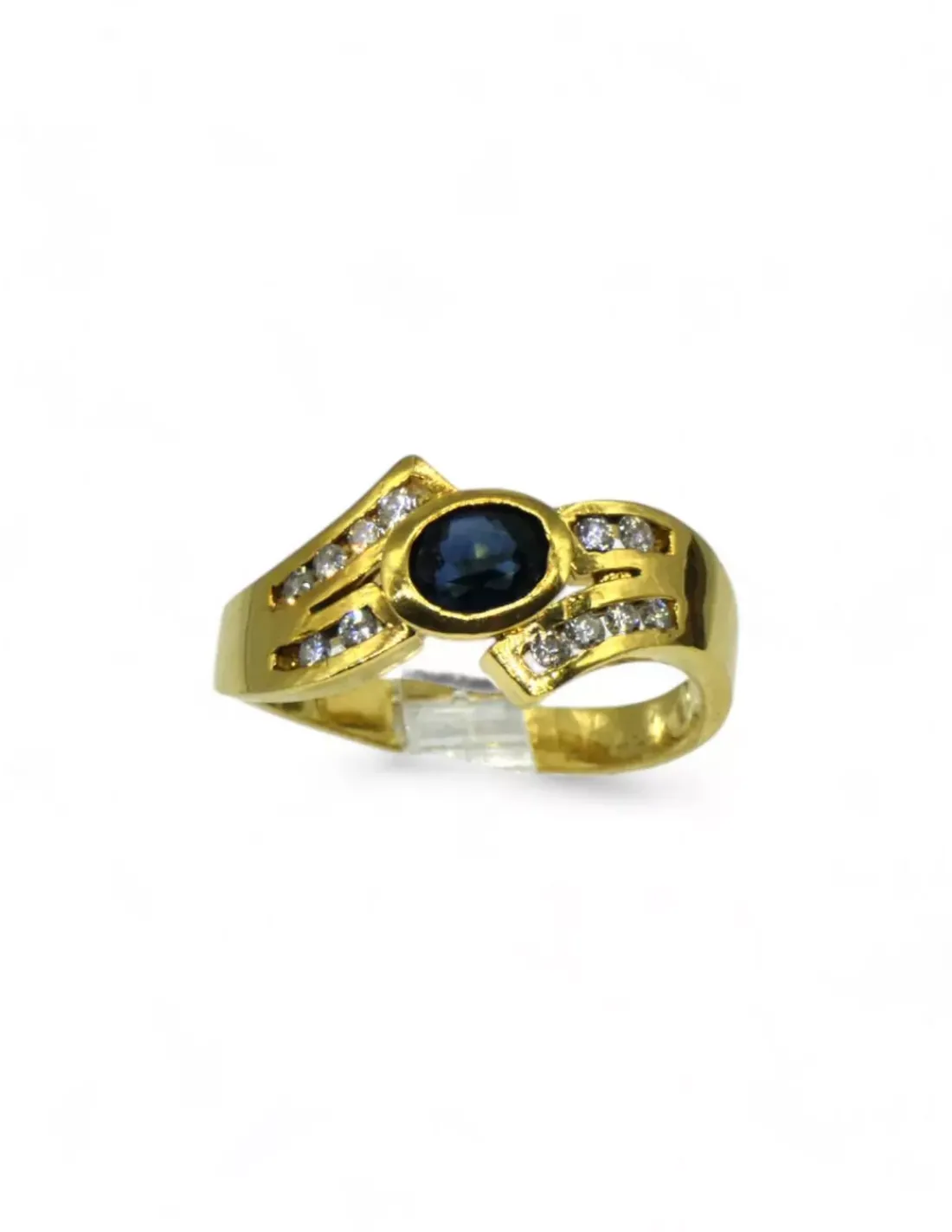 Cheap Anillo piedra azul oscura y circonitas oro 18K - T.12 Anillos De Oro | Anillos
