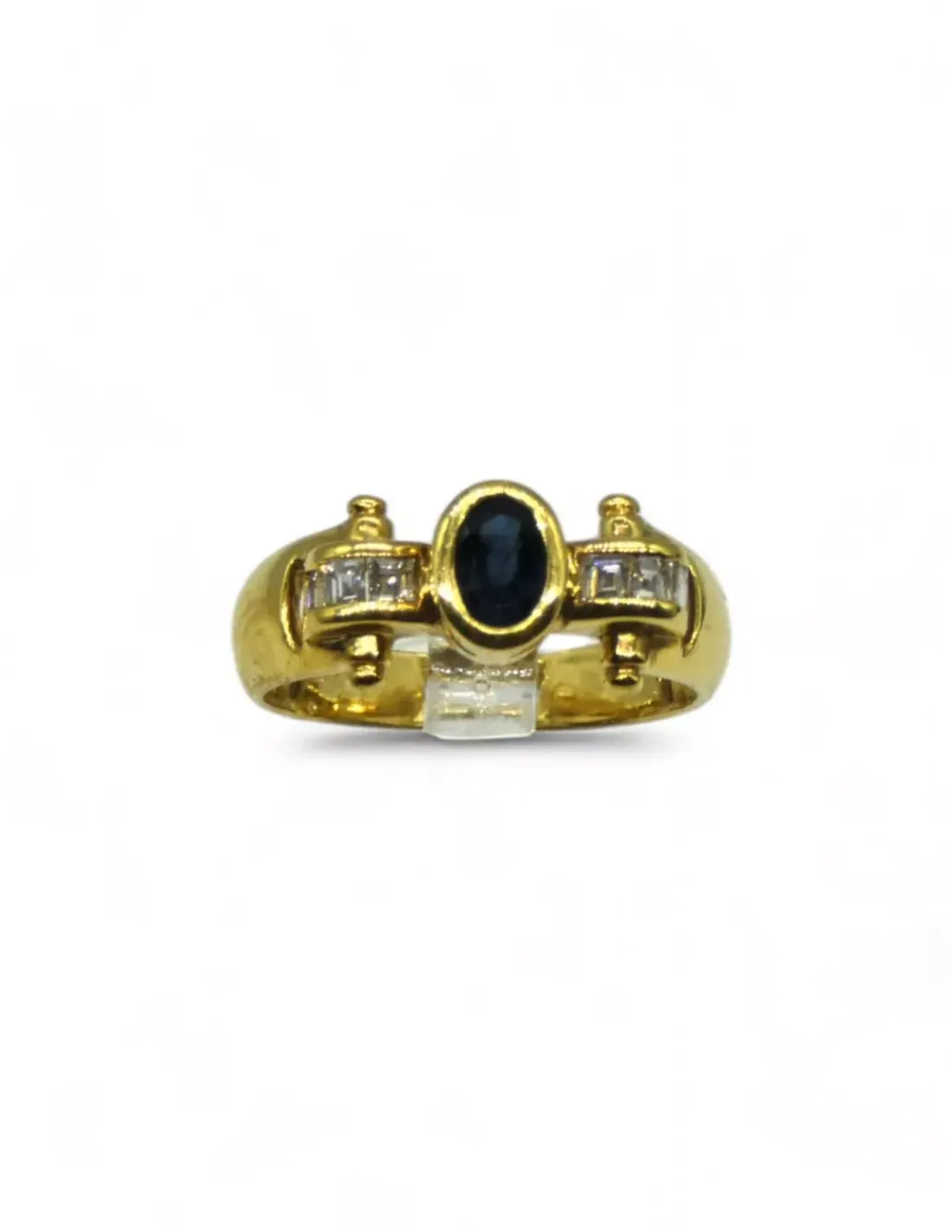 Store Anillo piedra oval azul con diamantes baguette oro 18k - T.14 Anillos Con Brillantes | Anillos De Oro