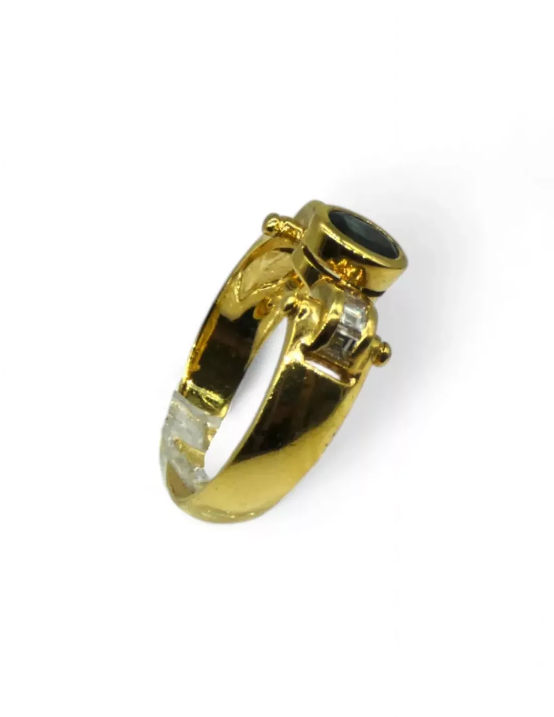 Store Anillo piedra oval azul con diamantes baguette oro 18k - T.14 Anillos Con Brillantes | Anillos De Oro
