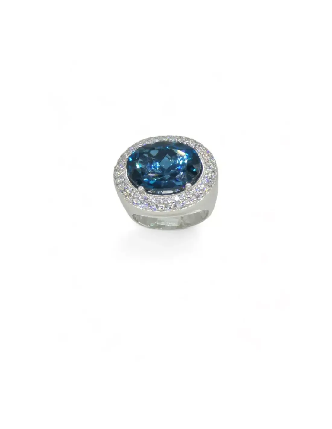 Discount Anillo piedra oval azul y circonitas oro bicolor 18k - T.13 Anillos De Oro Blanco | Anillos De Oro