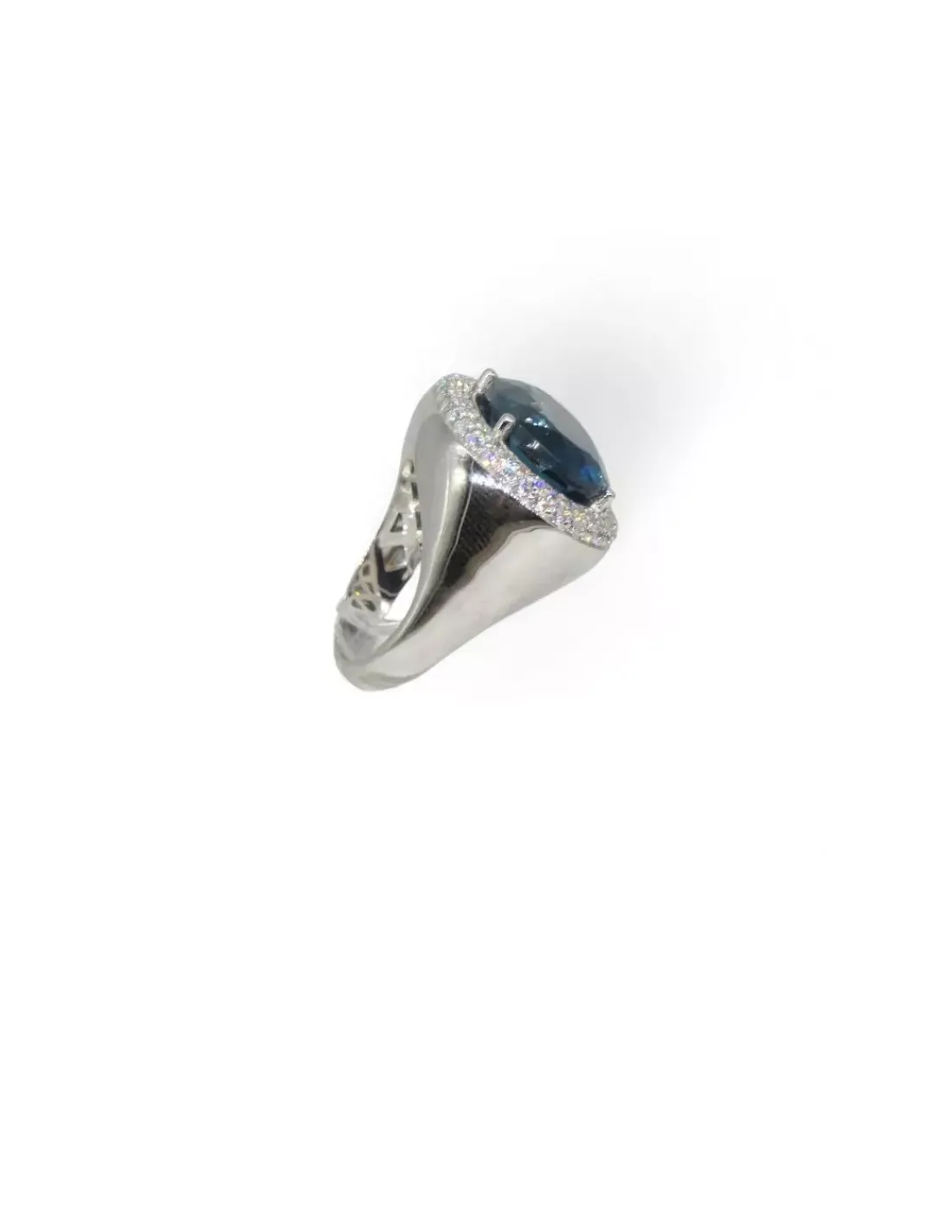 Discount Anillo piedra oval azul y circonitas oro bicolor 18k - T.13 Anillos De Oro Blanco | Anillos De Oro