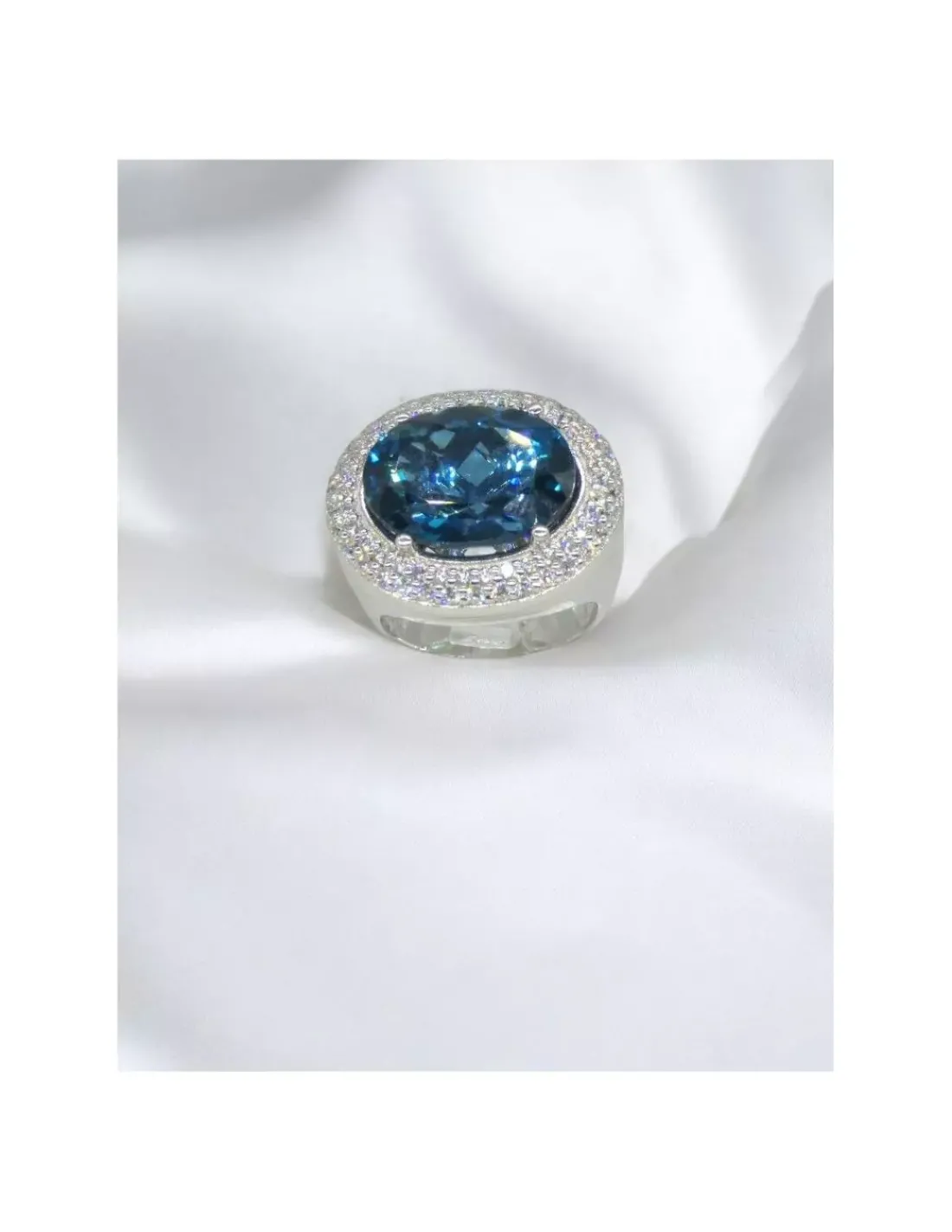 Discount Anillo piedra oval azul y circonitas oro bicolor 18k - T.13 Anillos De Oro Blanco | Anillos De Oro