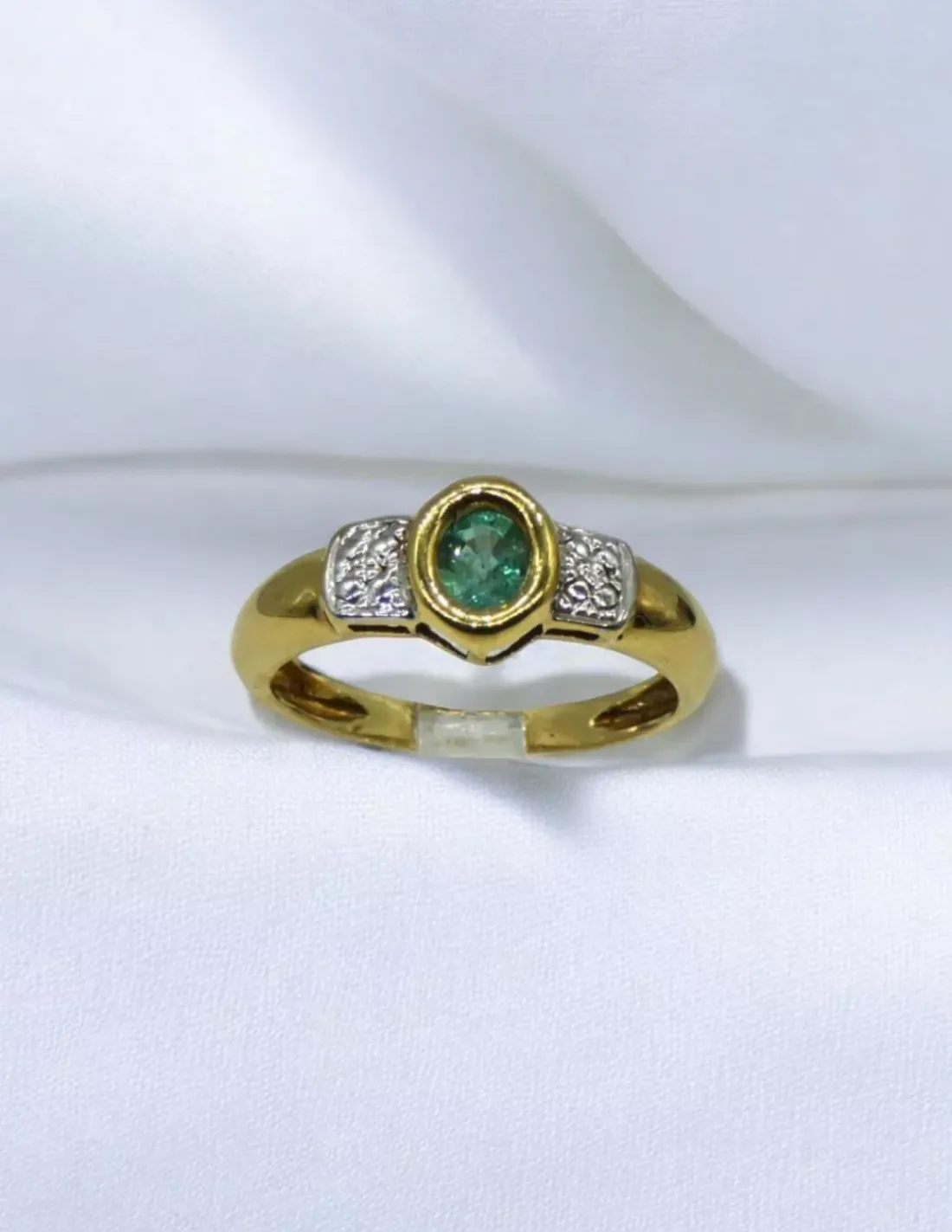Online Anillo piedra verde oval oro bicolor 18k - T.14 Anillos De Oro | Anillos