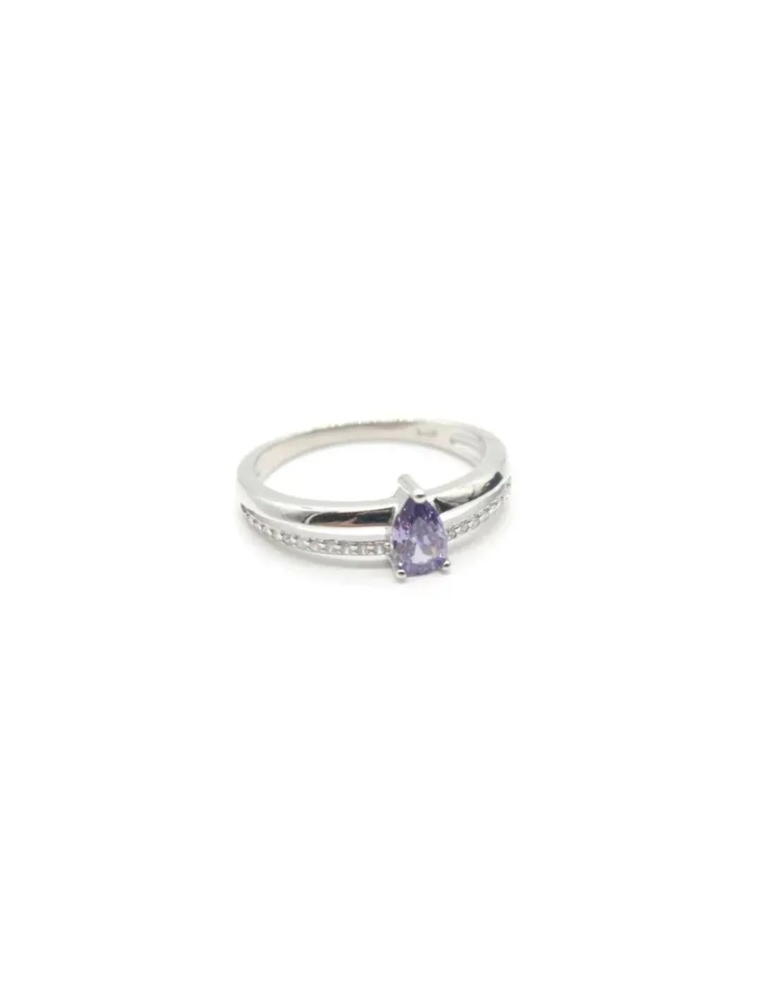 Best Sale Anillo plata dos bandas lisa y circonitas con lágrima color amatista - T.13 Anillos De Plata | Anillos