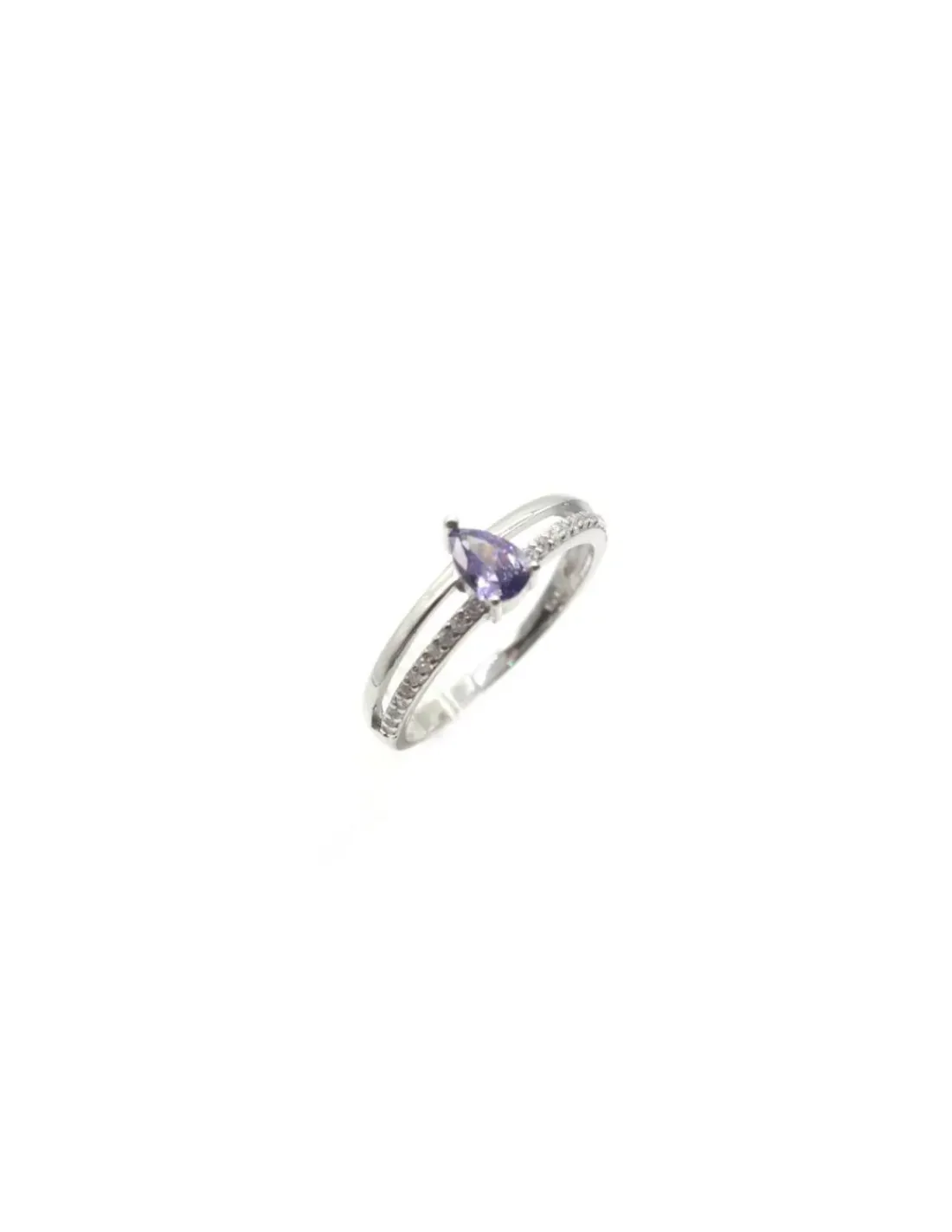 Best Sale Anillo plata dos bandas lisa y circonitas con lágrima color amatista - T.13 Anillos De Plata | Anillos