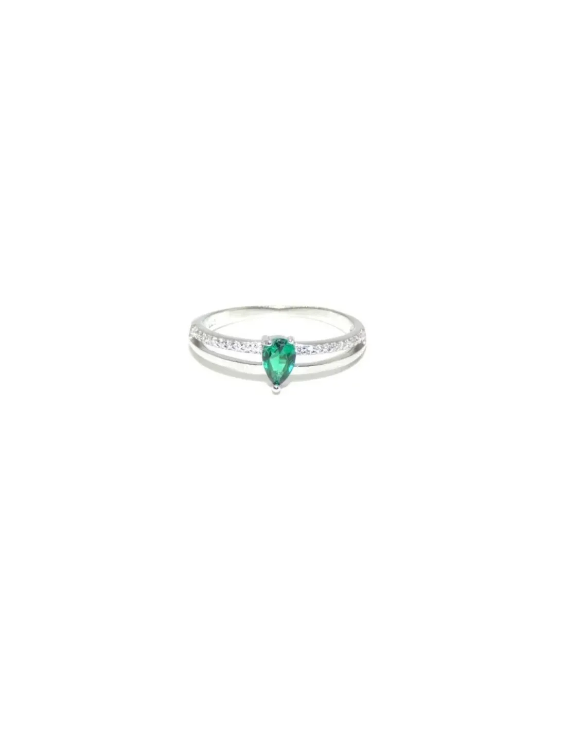 Cheap Anillo plata dos bandas lisa y circonitas con lágrima color esmeralda Anillos De Plata | Anillos