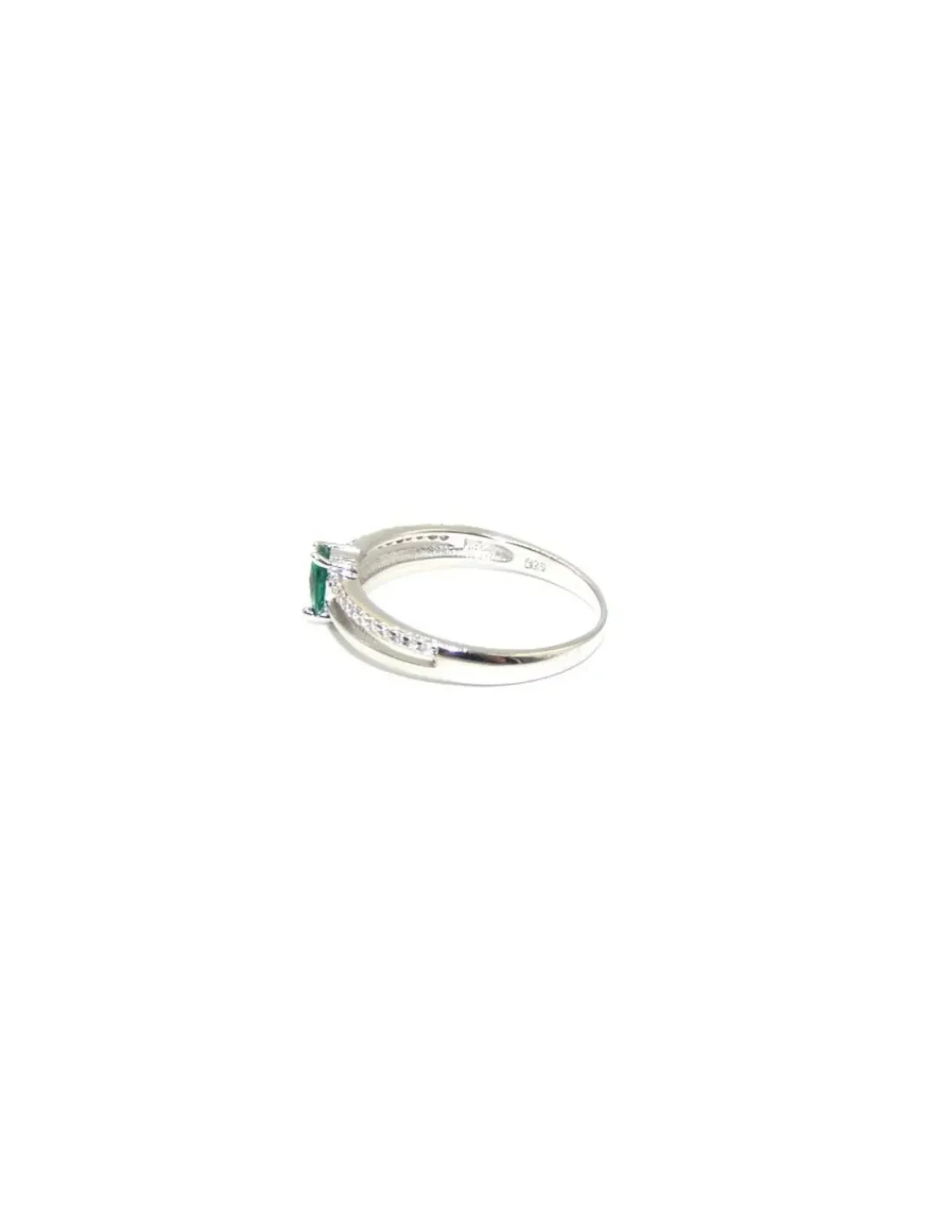 Cheap Anillo plata dos bandas lisa y circonitas con lágrima color esmeralda Anillos De Plata | Anillos