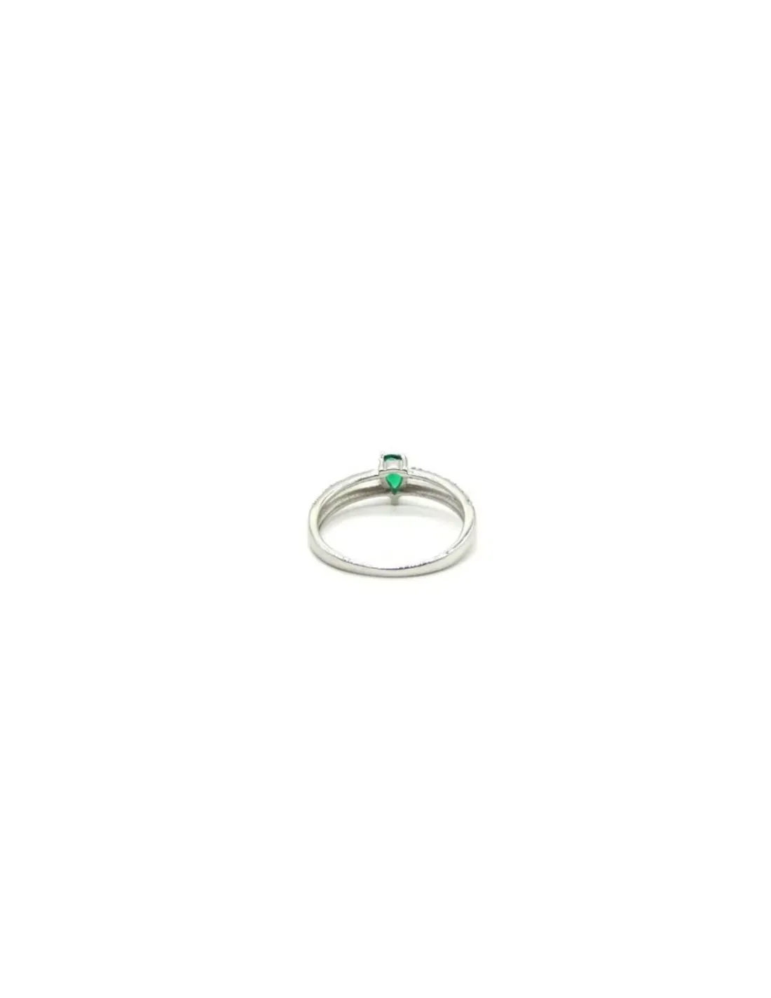 Cheap Anillo plata dos bandas lisa y circonitas con lágrima color esmeralda Anillos De Plata | Anillos