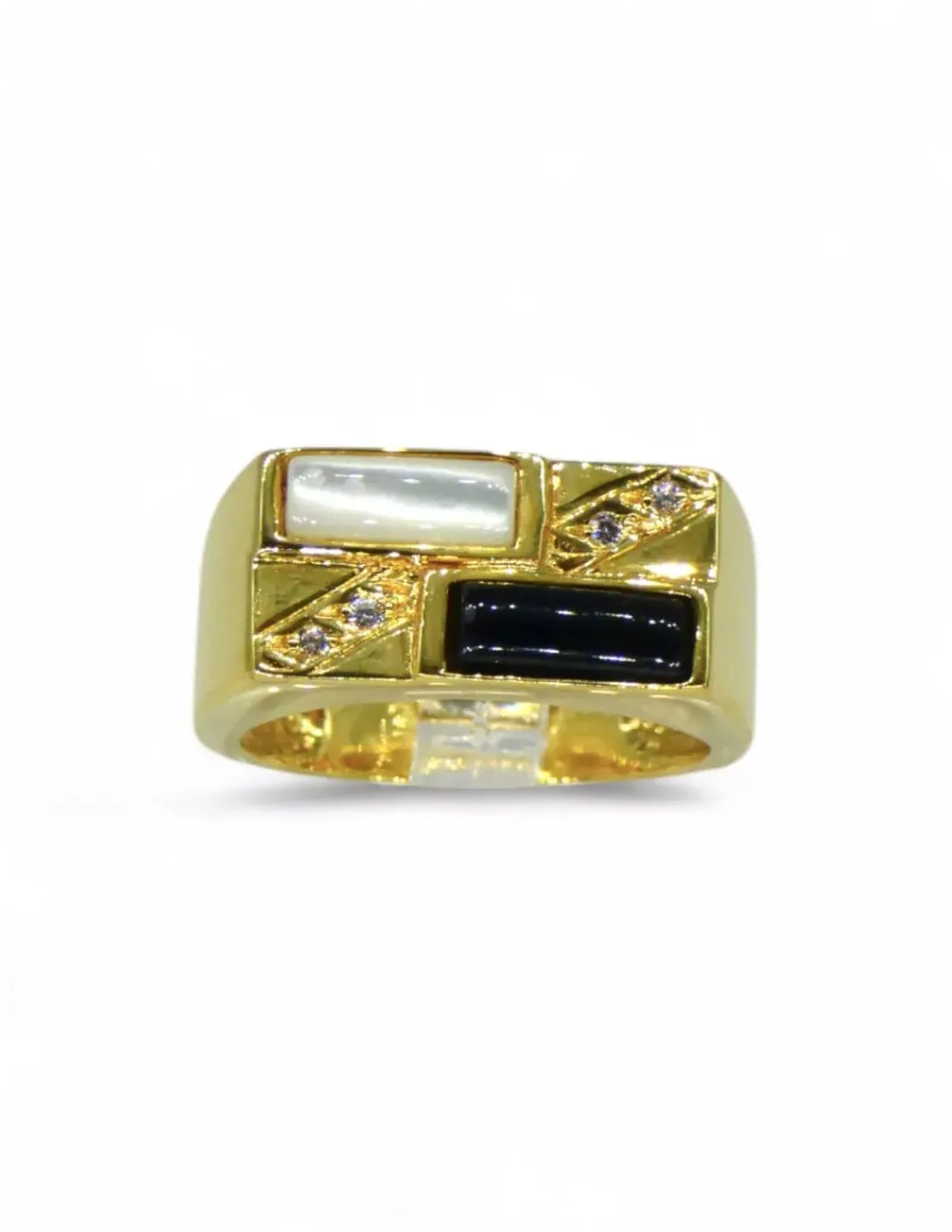 Hot Anillo rectangular piedra negra y blanca con circonitas oro 18k - T.13 Anillos De Oro | Anillos