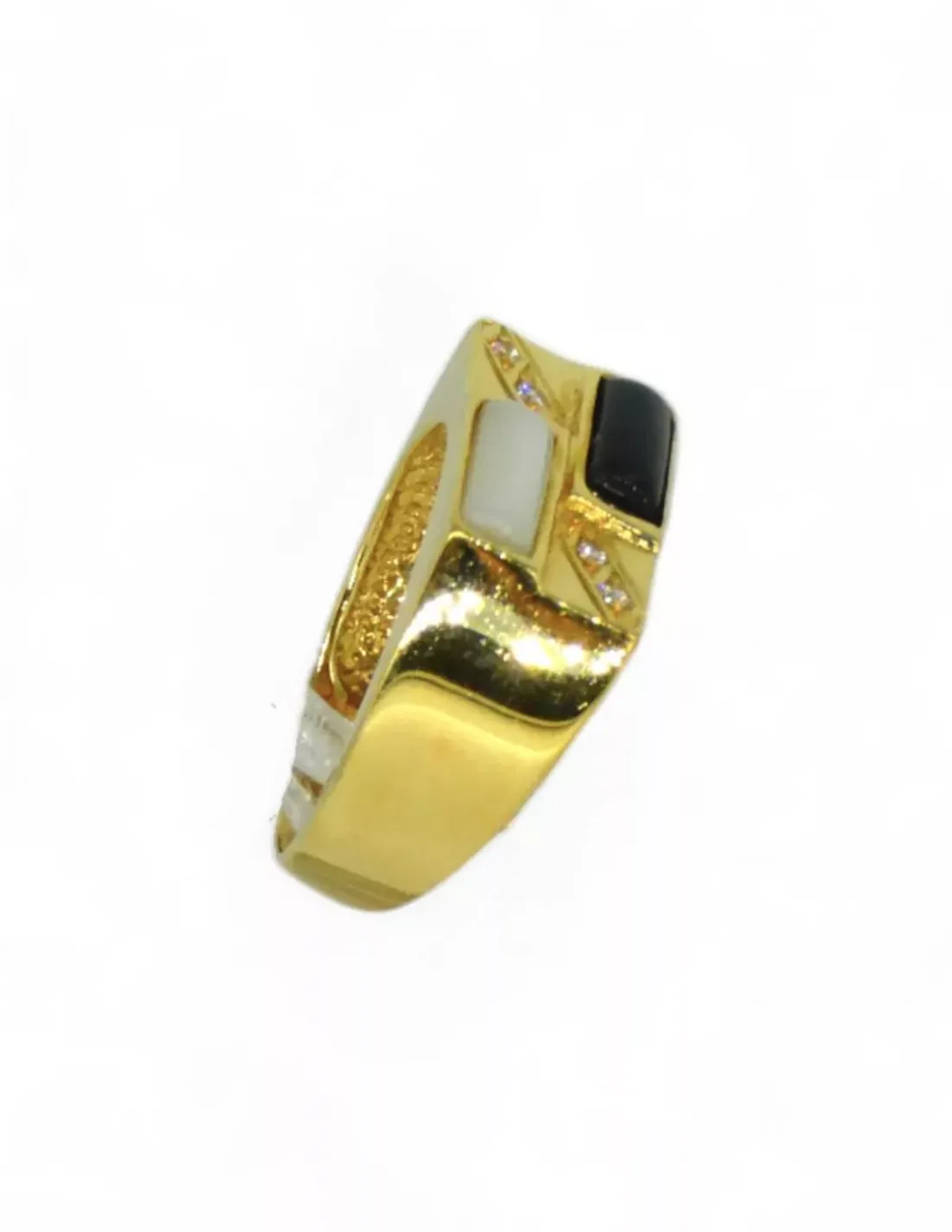 Hot Anillo rectangular piedra negra y blanca con circonitas oro 18k - T.13 Anillos De Oro | Anillos