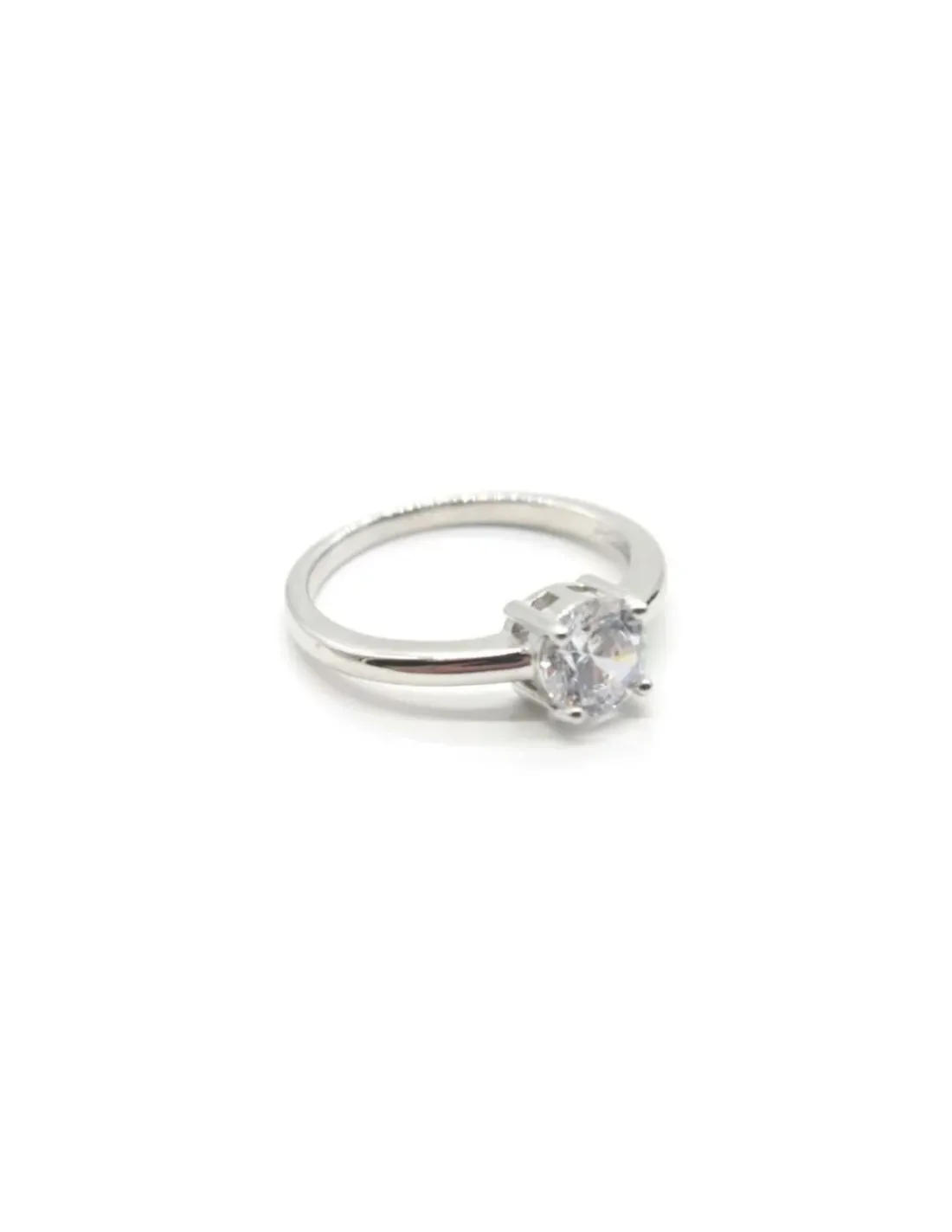Fashion Anillo solitario circonita en montura 4 garras cuadradas Plata Anillos De Plata | Anillos