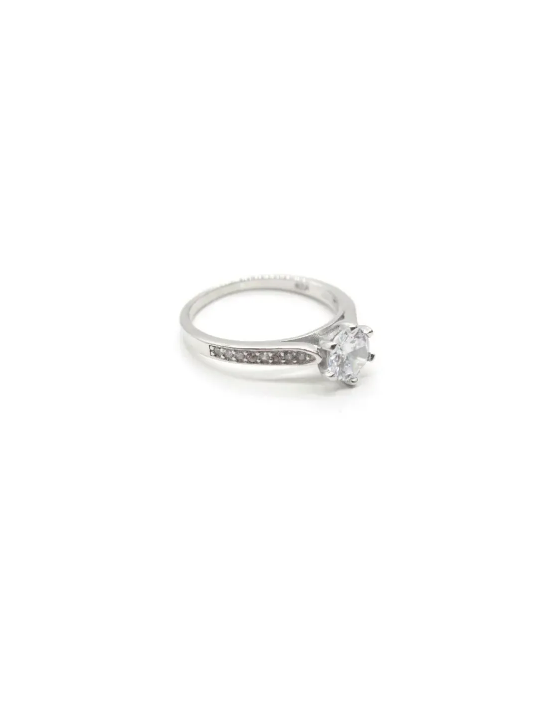 Best Sale Anillo solitario en 6 garras y circonitas laterales Plata de Ley - T.14 Anillos De Plata | Anillos