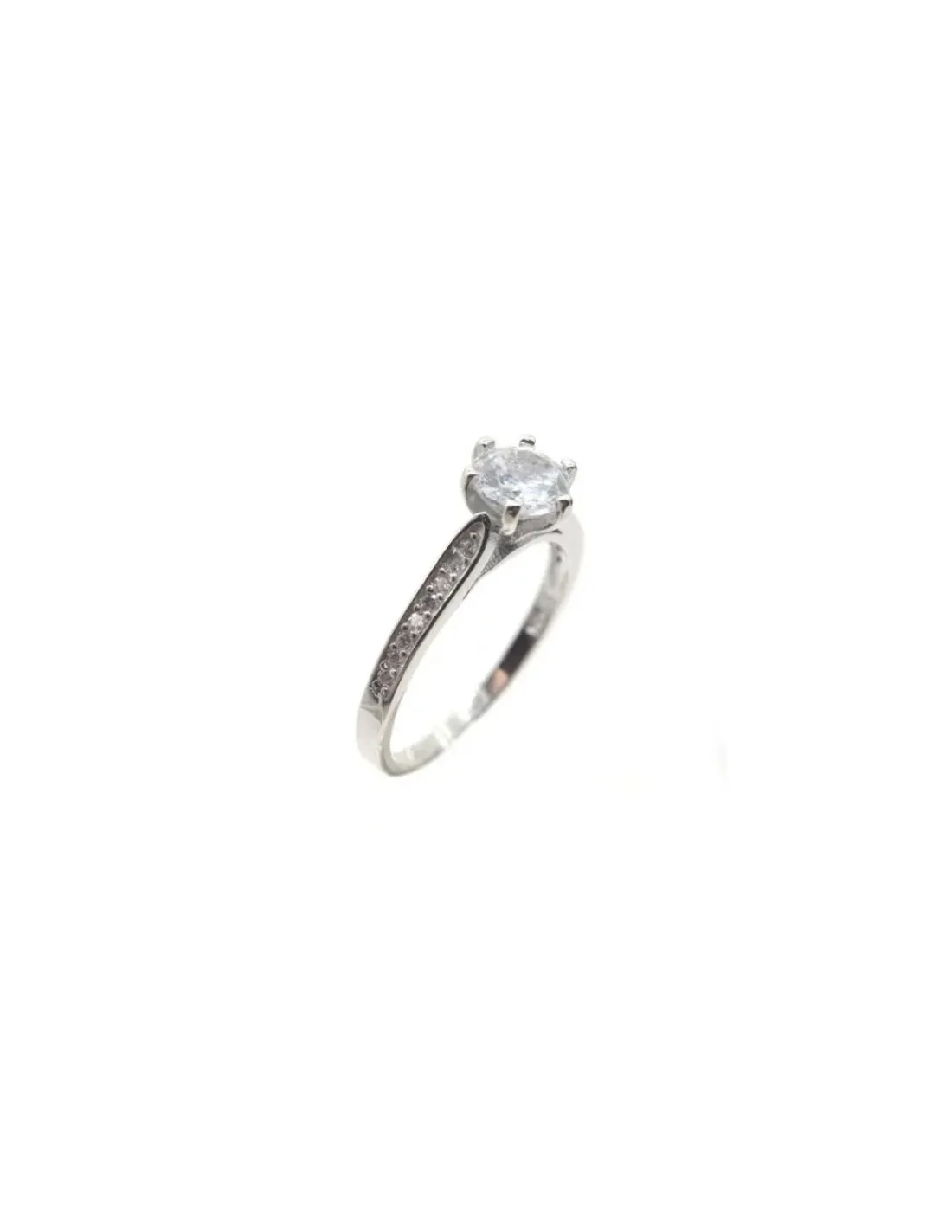 Best Sale Anillo solitario en 6 garras y circonitas laterales Plata de Ley - T.14 Anillos De Plata | Anillos