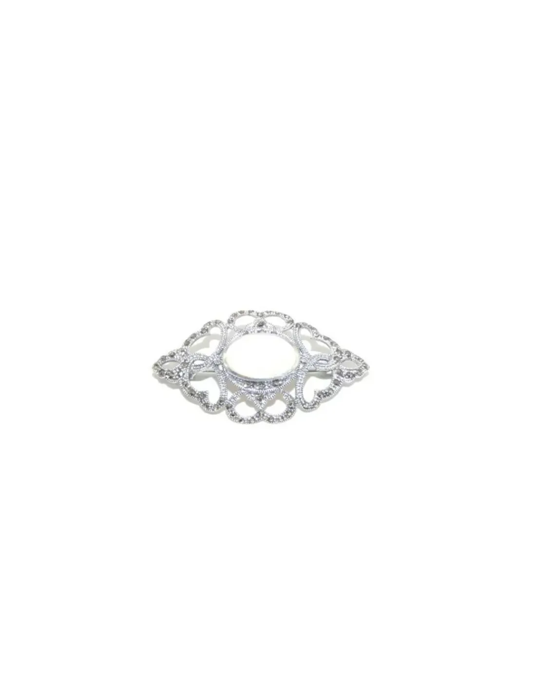 Cheap Broche plata de Ley envejecida con piedra ovalada blanca Más Joyas