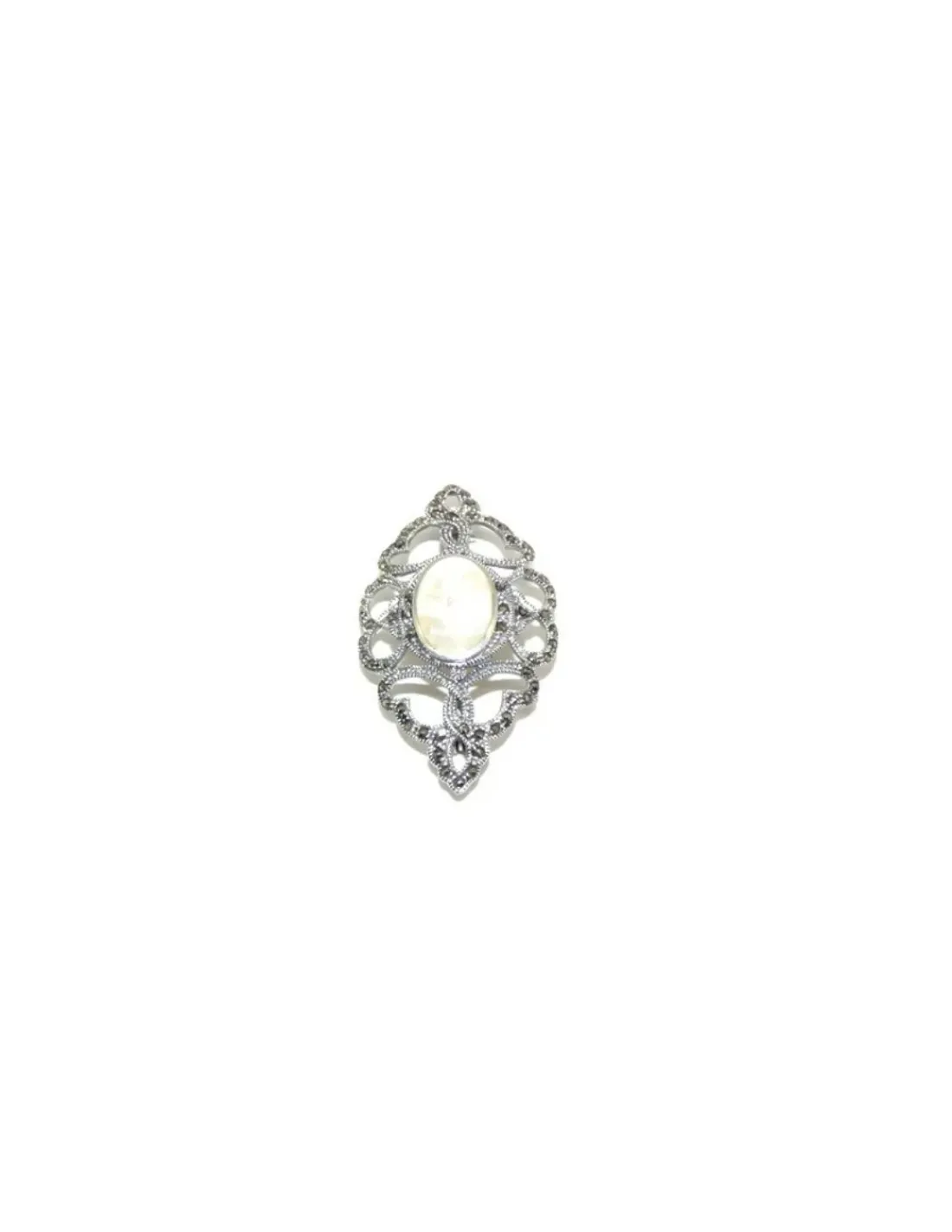 Cheap Broche plata de Ley envejecida con piedra ovalada blanca Más Joyas
