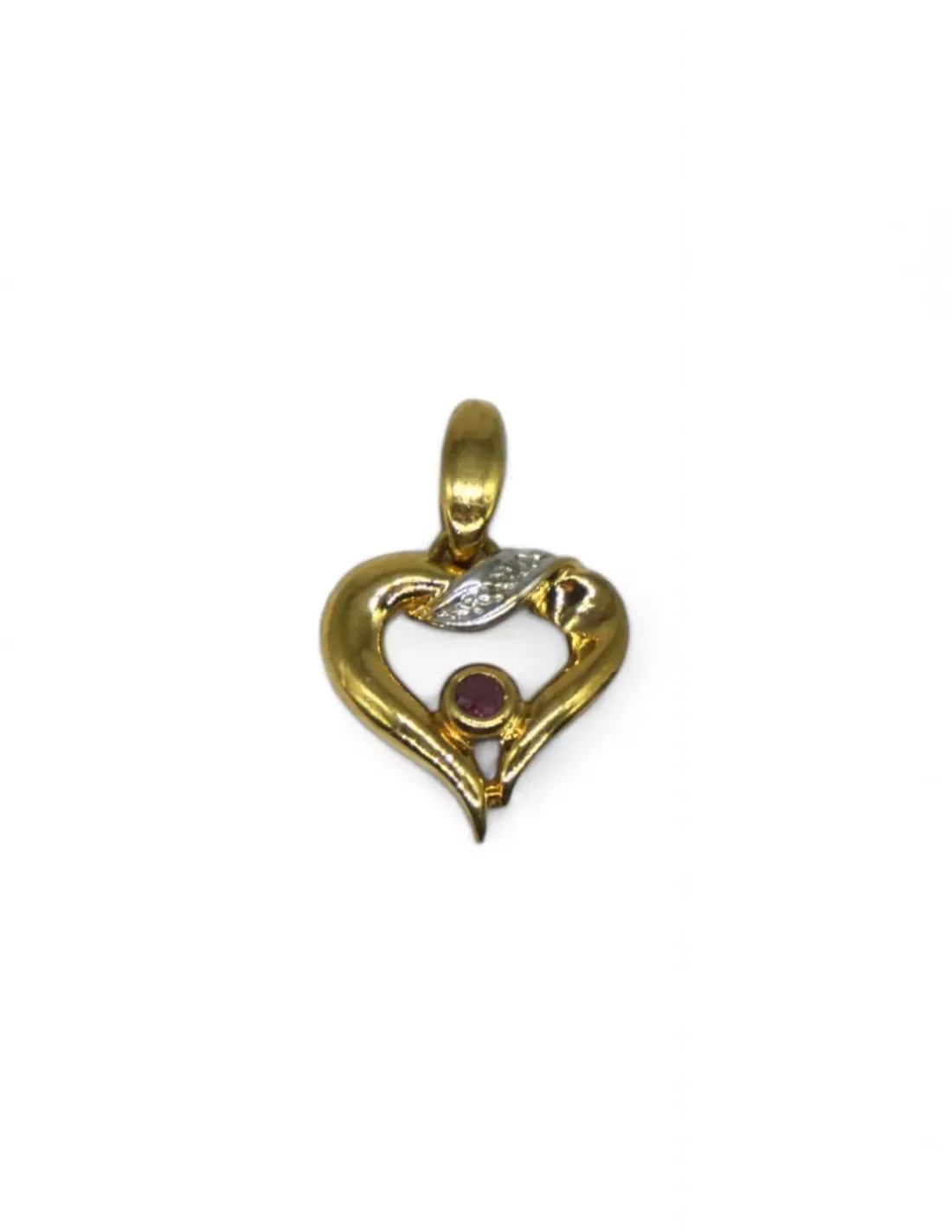 Outlet Colgante corazón bicolor piedra rosa oro 18k Colgante De Corazones