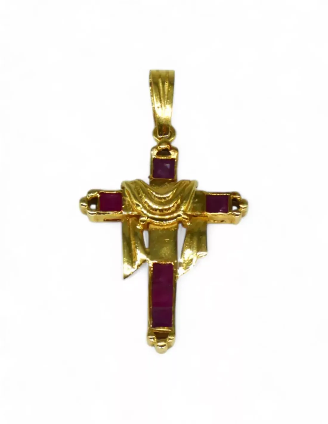 Discount Colgante cruz con manto y circonitas fucsia oro 18k Cruces Especiales