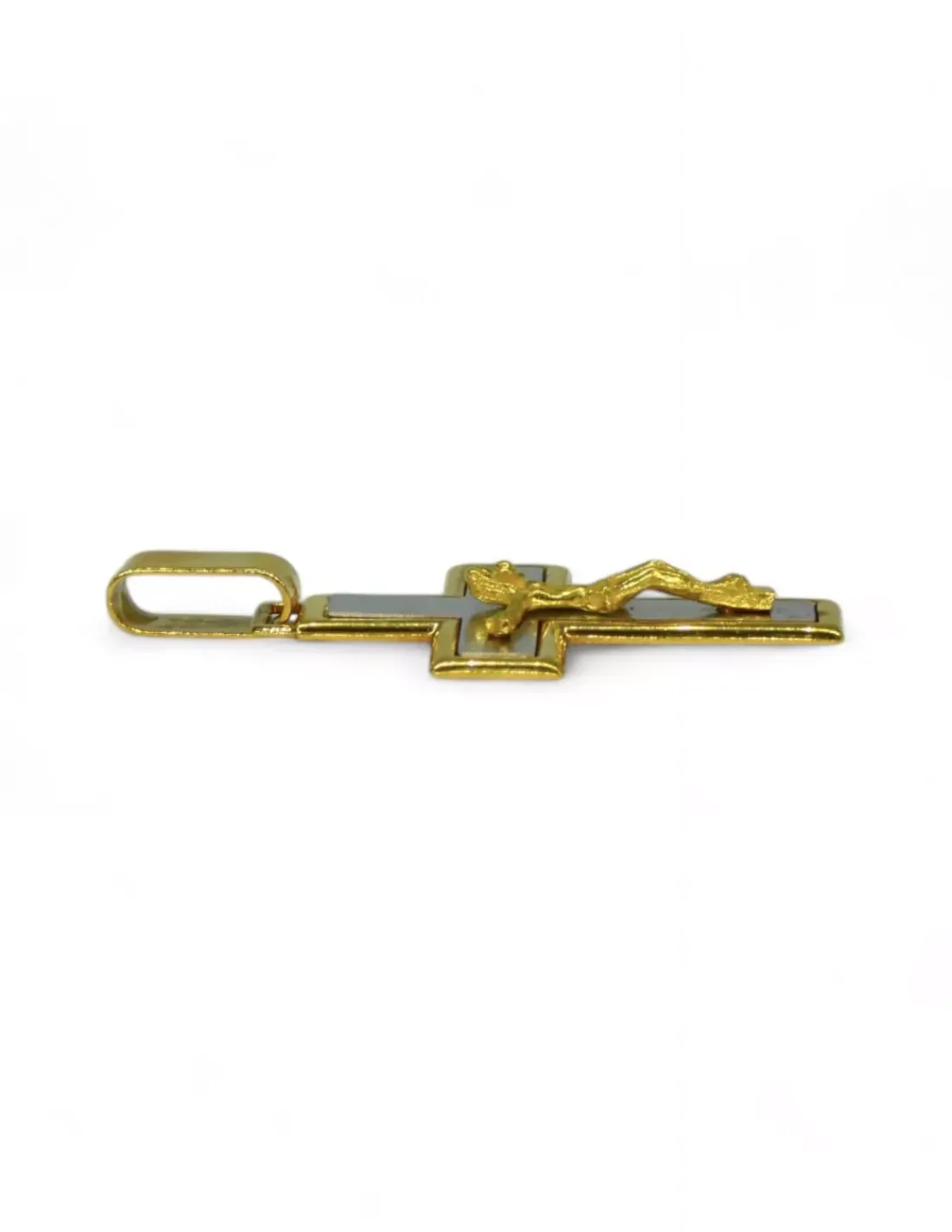 Cheap Colgante cruz plana cuadrada con cristo oro bicolor 18k Crucifijo