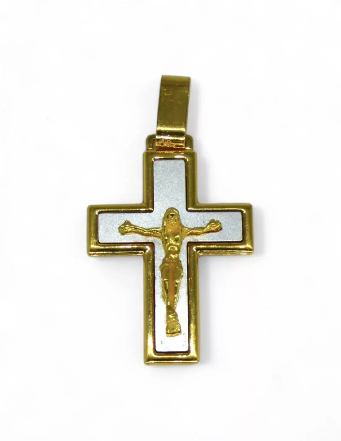 Cheap Colgante cruz plana cuadrada con cristo oro bicolor 18k Crucifijo