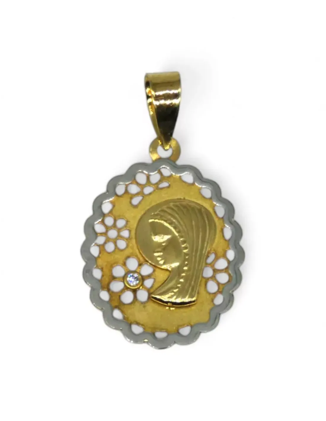 Flash Sale Colgante medalla virgen niña calada oro bicolor 18k Medalla De La Virgen | Colgante Con La Virgen