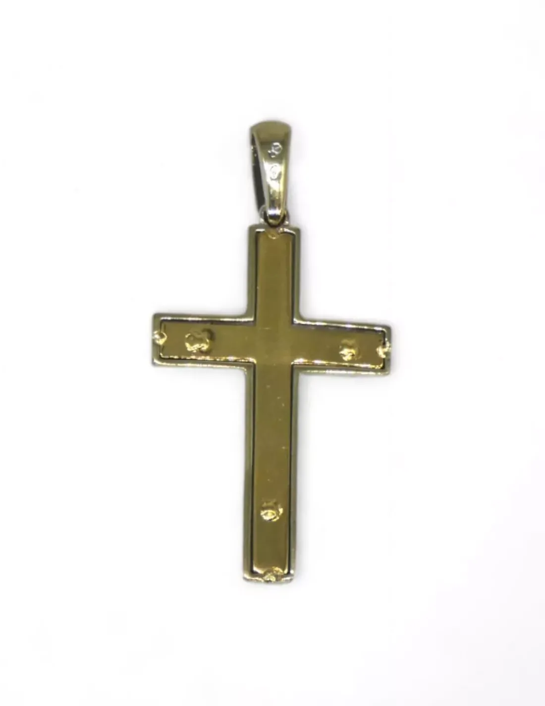 Discount Crucifijo cuadrado satinado y brillo oro bicolor 18k Crucifijo